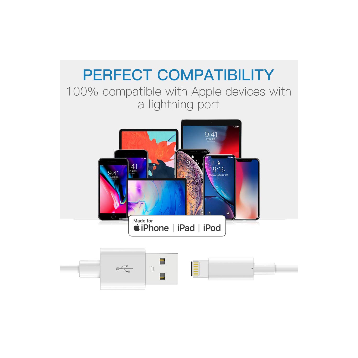 6FT MFi Certified USB to Lightning Cable Fast Charging & Sync USB Cord for iPhone 14/13/12/11/XS/XR/X/8/7/6/5 SE iPad Air Mini Pro iPod Durable Long