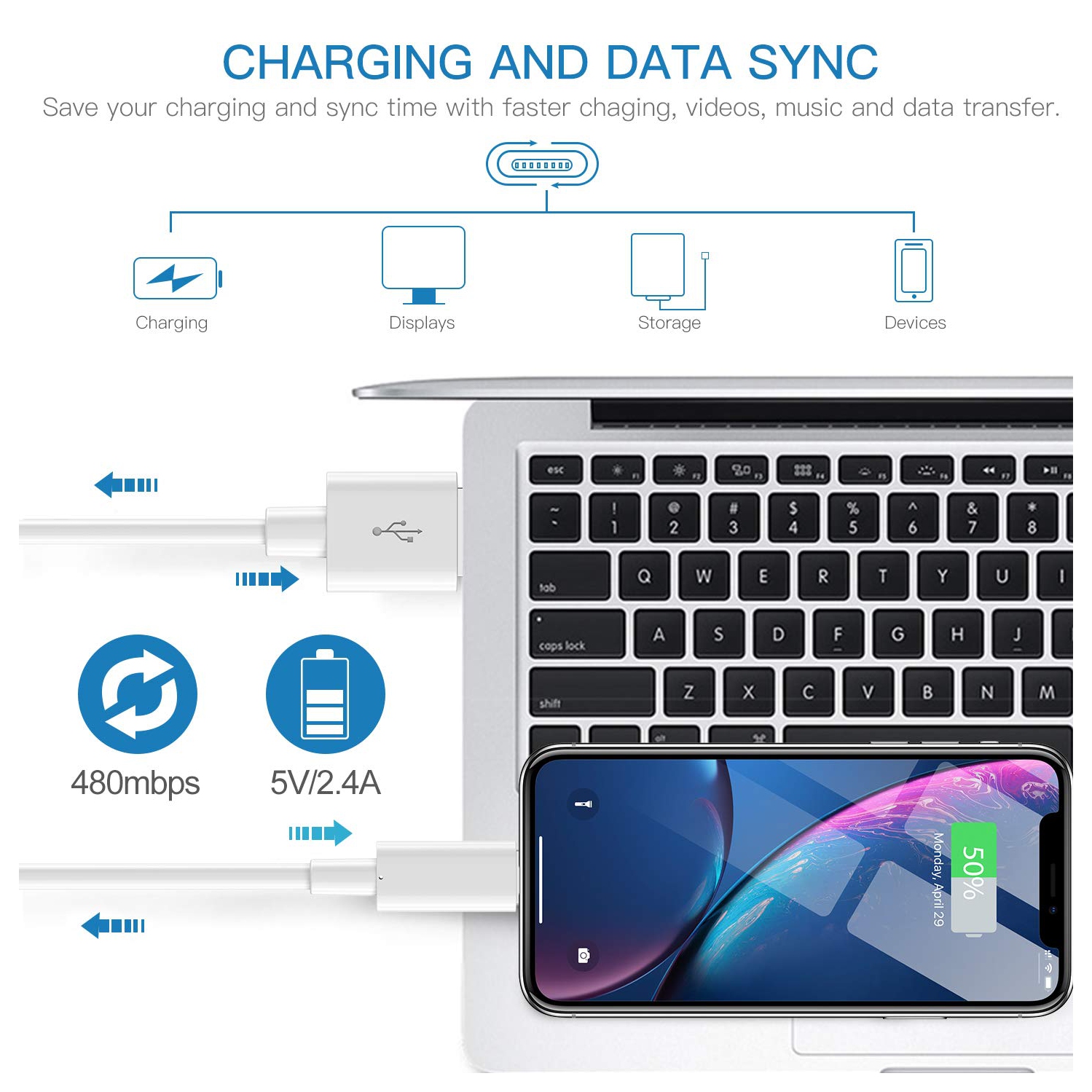 6FT MFi Certified USB to Lightning Cable Fast Charging & Sync USB Cord for iPhone 14/13/12/11/XS/XR/X/8/7/6/5 SE iPad Air Mini Pro iPod Durable Long