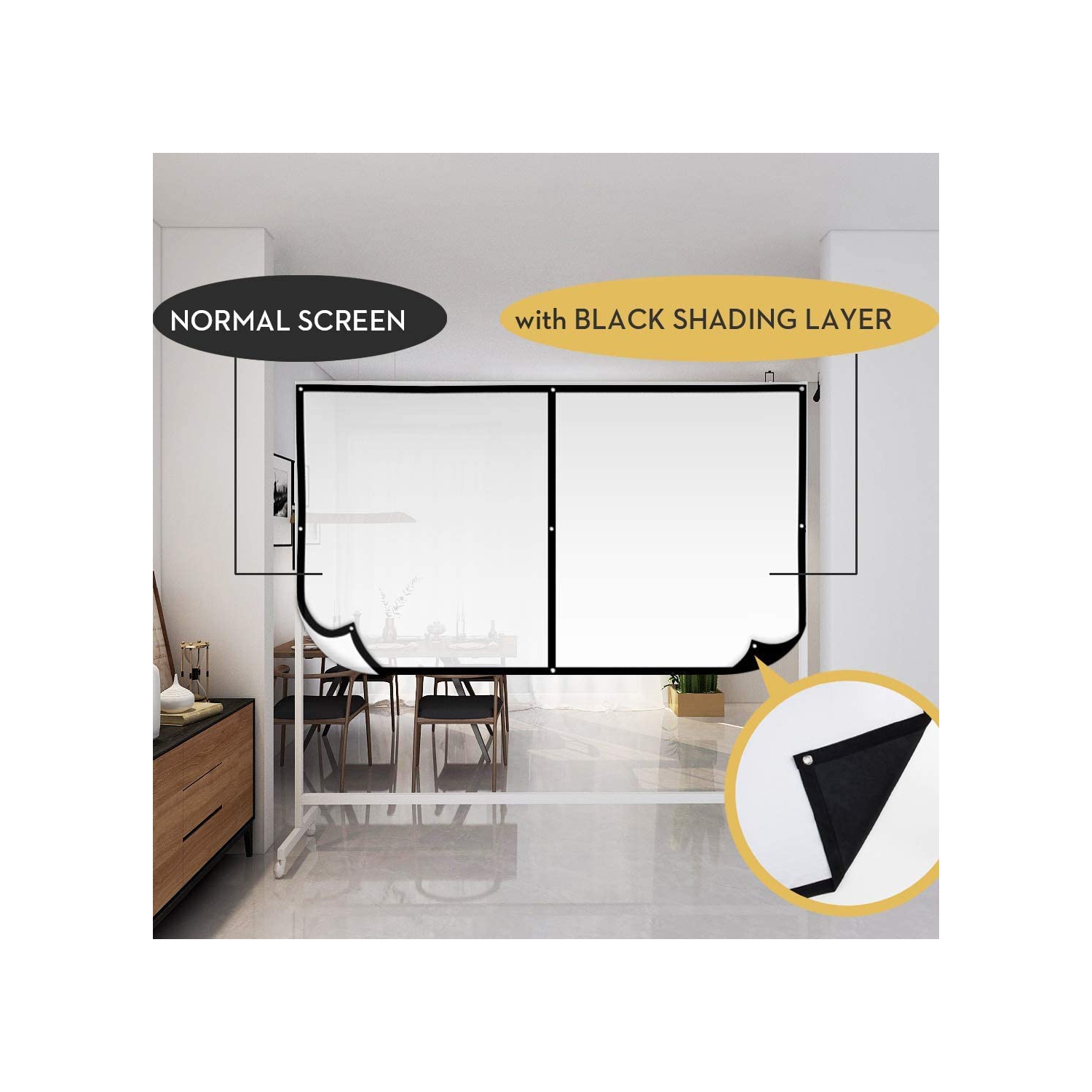 Écran de projection double couche 120 pouces 16: 9 Écran de projection portable 3D avec moins de transmission de la lumière pour le cinéma maison