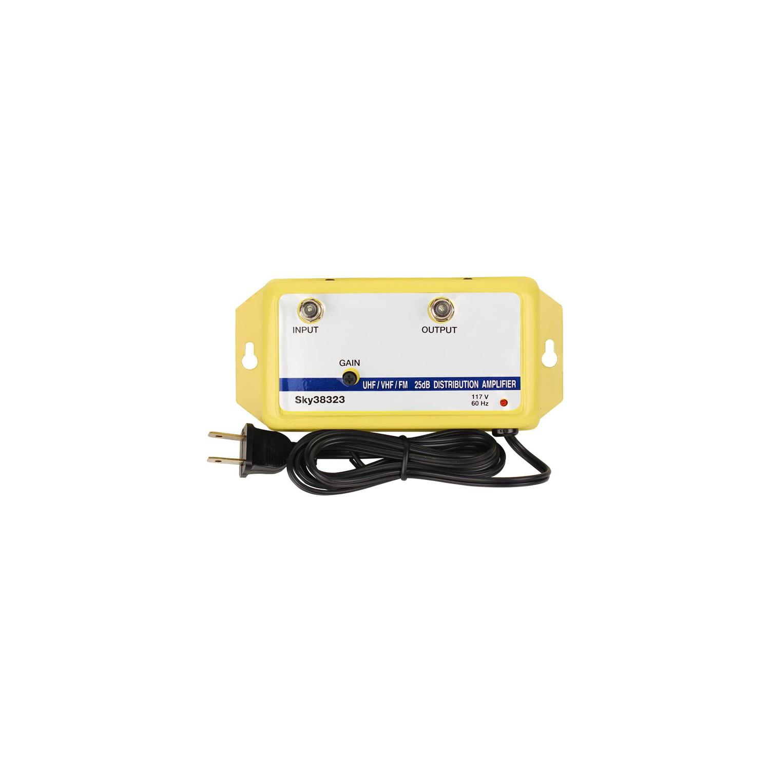 HomeWorx SKY38323 Amplificateur de distribution VHF/UHF/FM 25-DB avec gain variable - Jaune