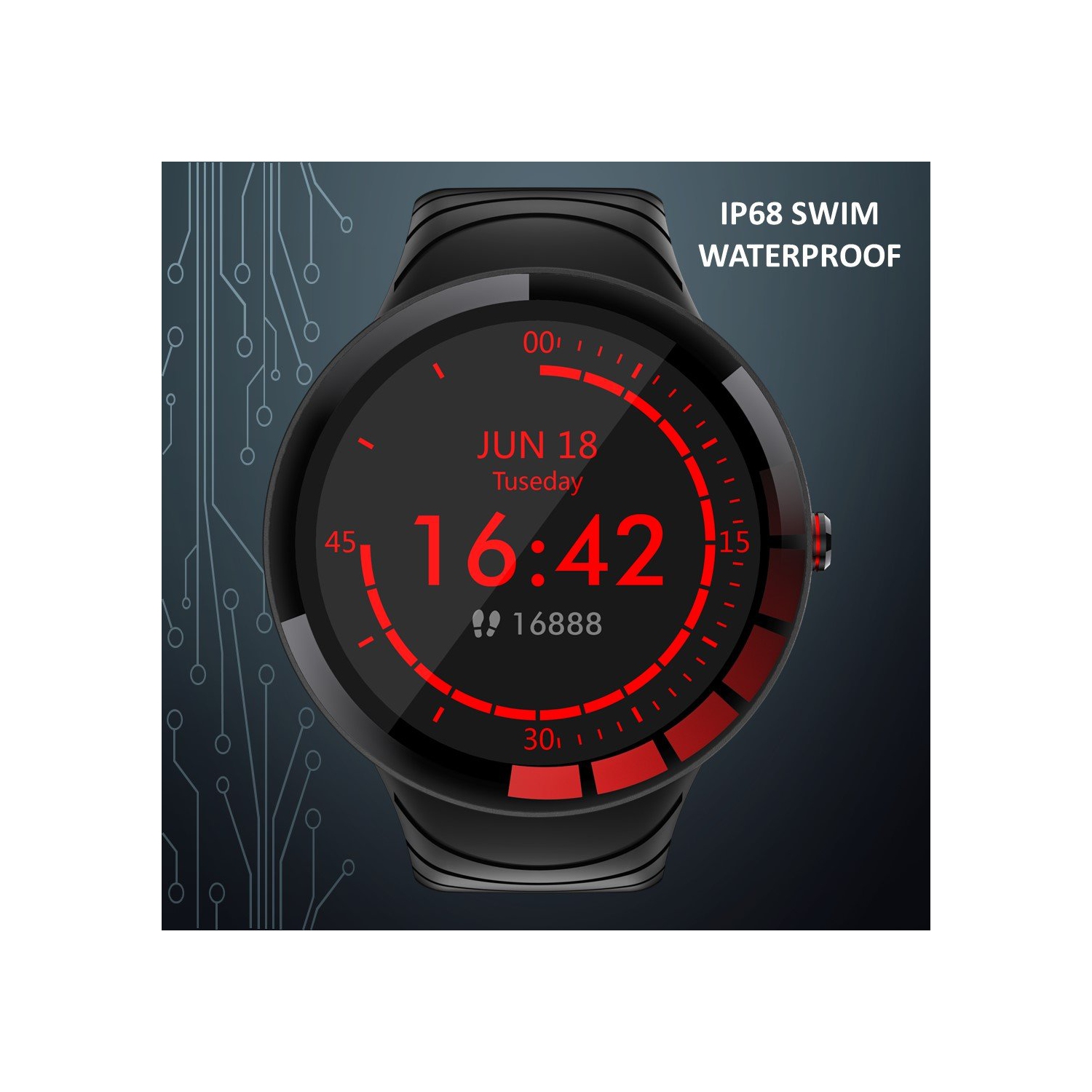 ISPEKTRUM Rnoir Smartwatch 1.3" Screen, Swim Waterproof, Sports Mode Fitness Tracker Heart Rate & BP Monitor, Bluetooth Text Call Notification works with Android IOS iPhone Samsung