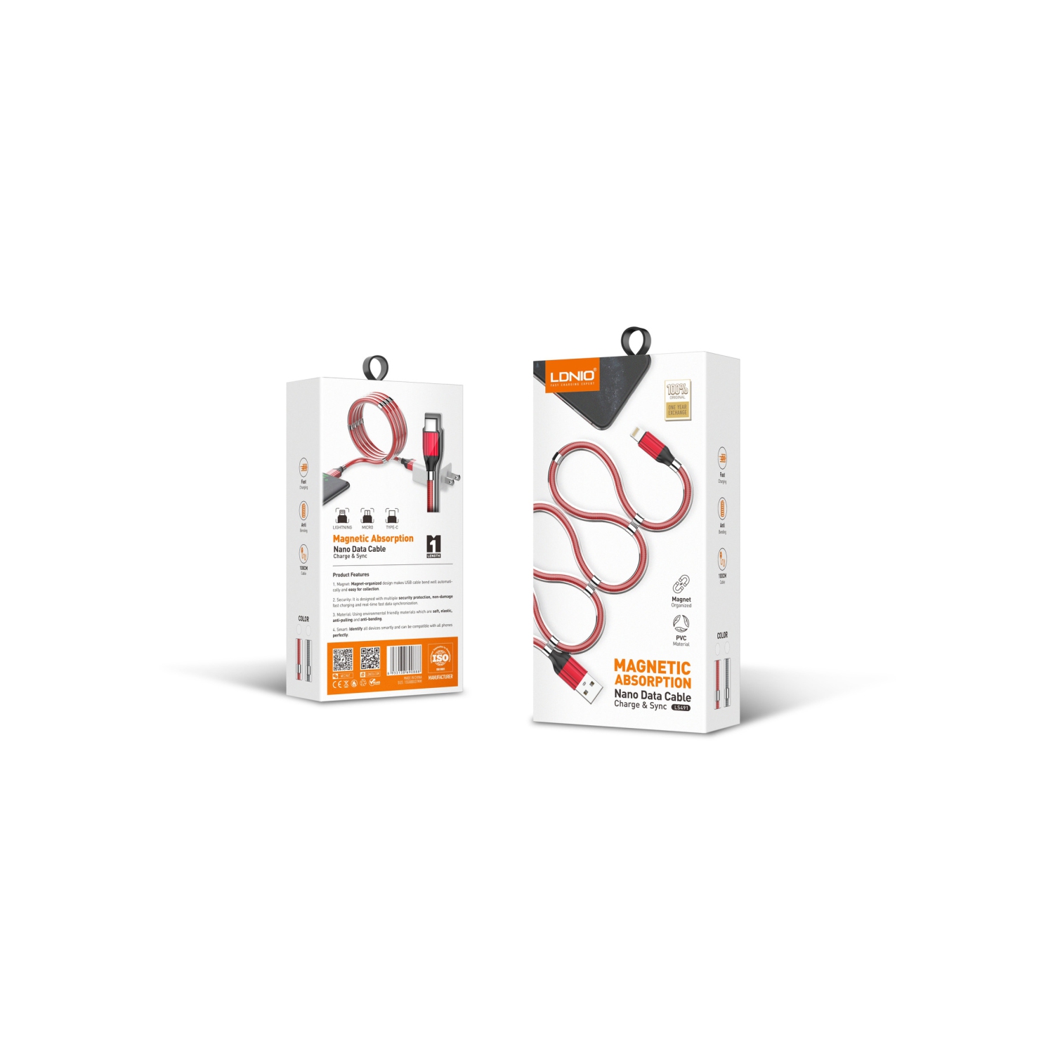 LDNIO - Câble USB à effet Lightning à bobine magnétique - charge et synchronisation - 1 m - Gris