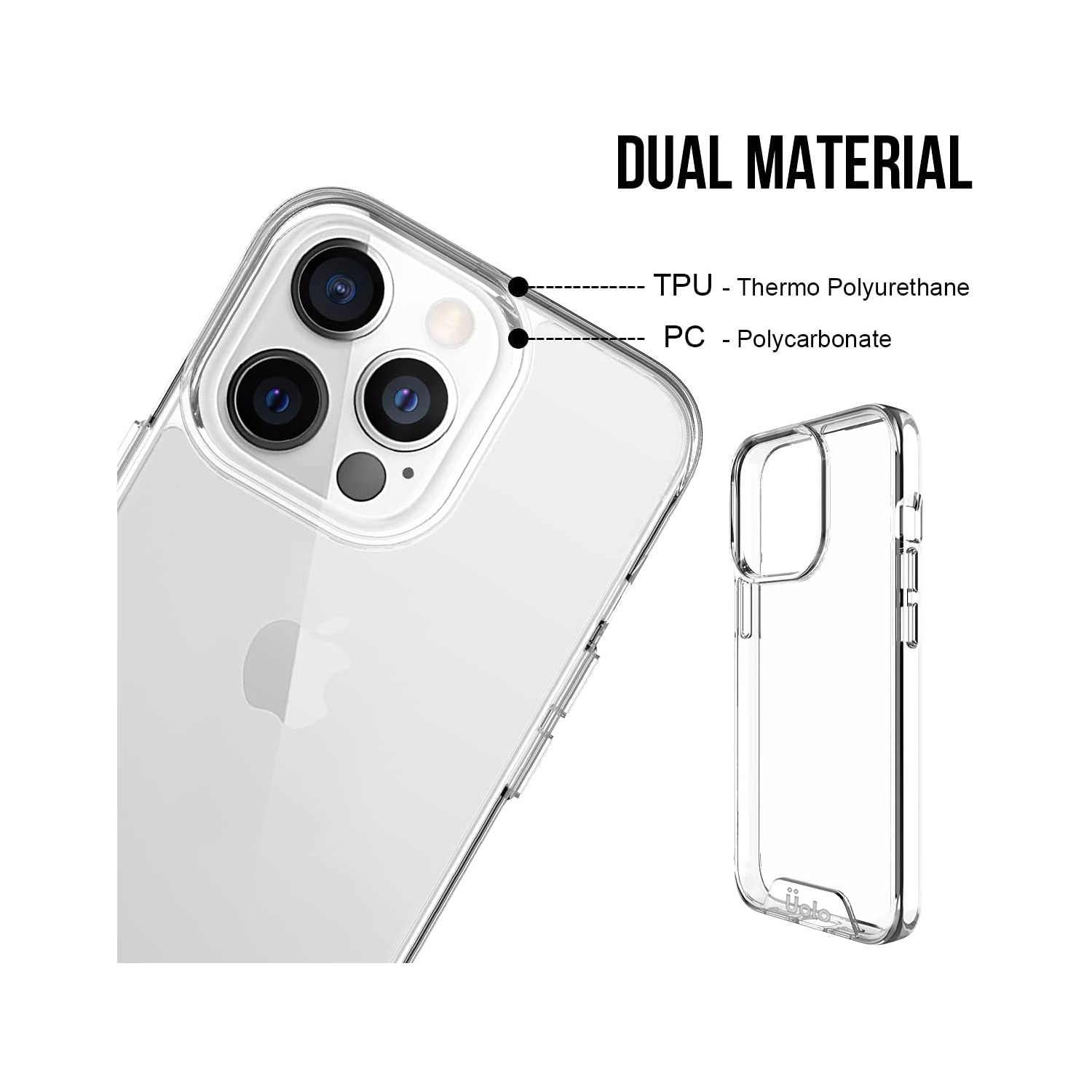 Étui protecteur rigide testé contre les chutes Soul+ [Hybrid TPU] d’Uolo pour [iPhone 13 Pro] - transparent