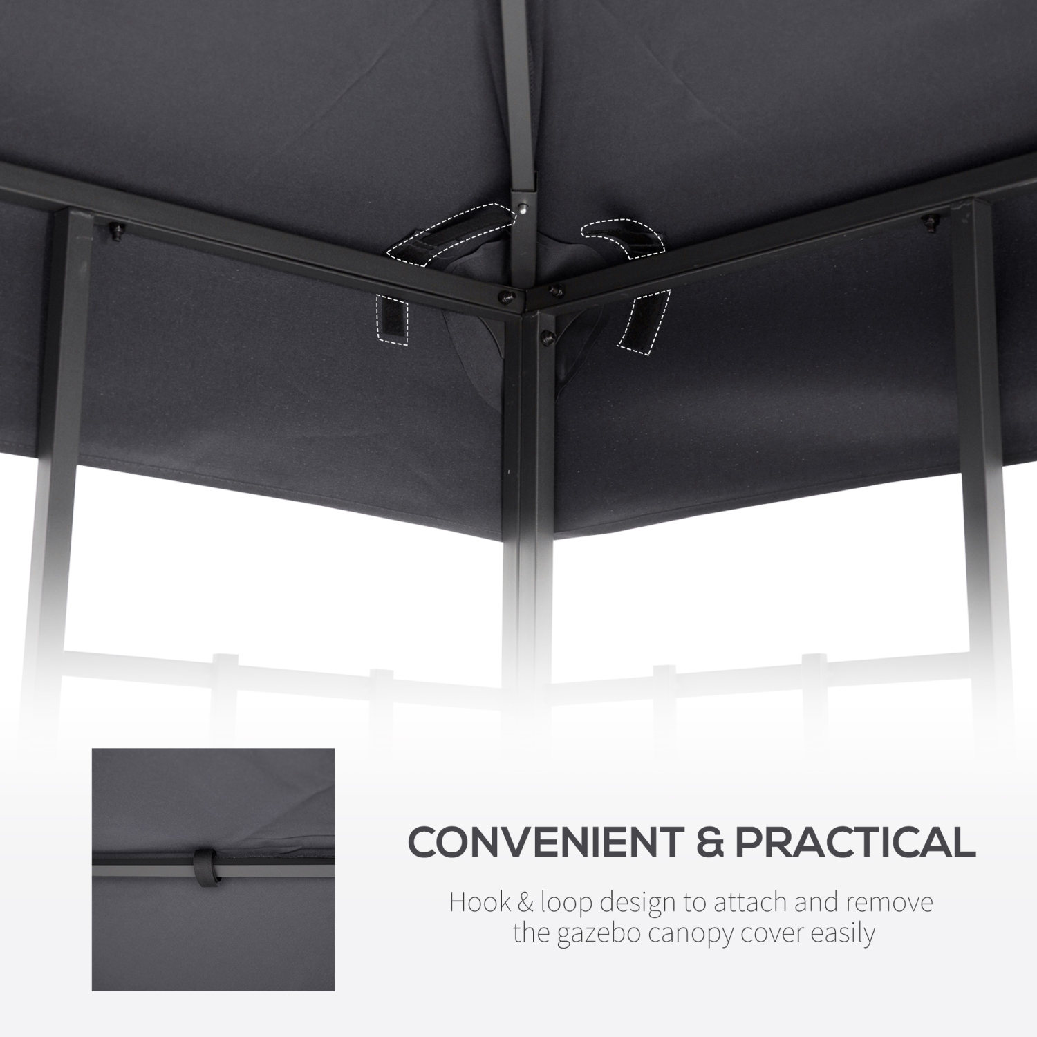 Outsunny 9.84' x 9.84' Square 2-Tier Gazebo Canopy Replacement Top Cover Outdoor Garden Sun Shade, Dark Grey