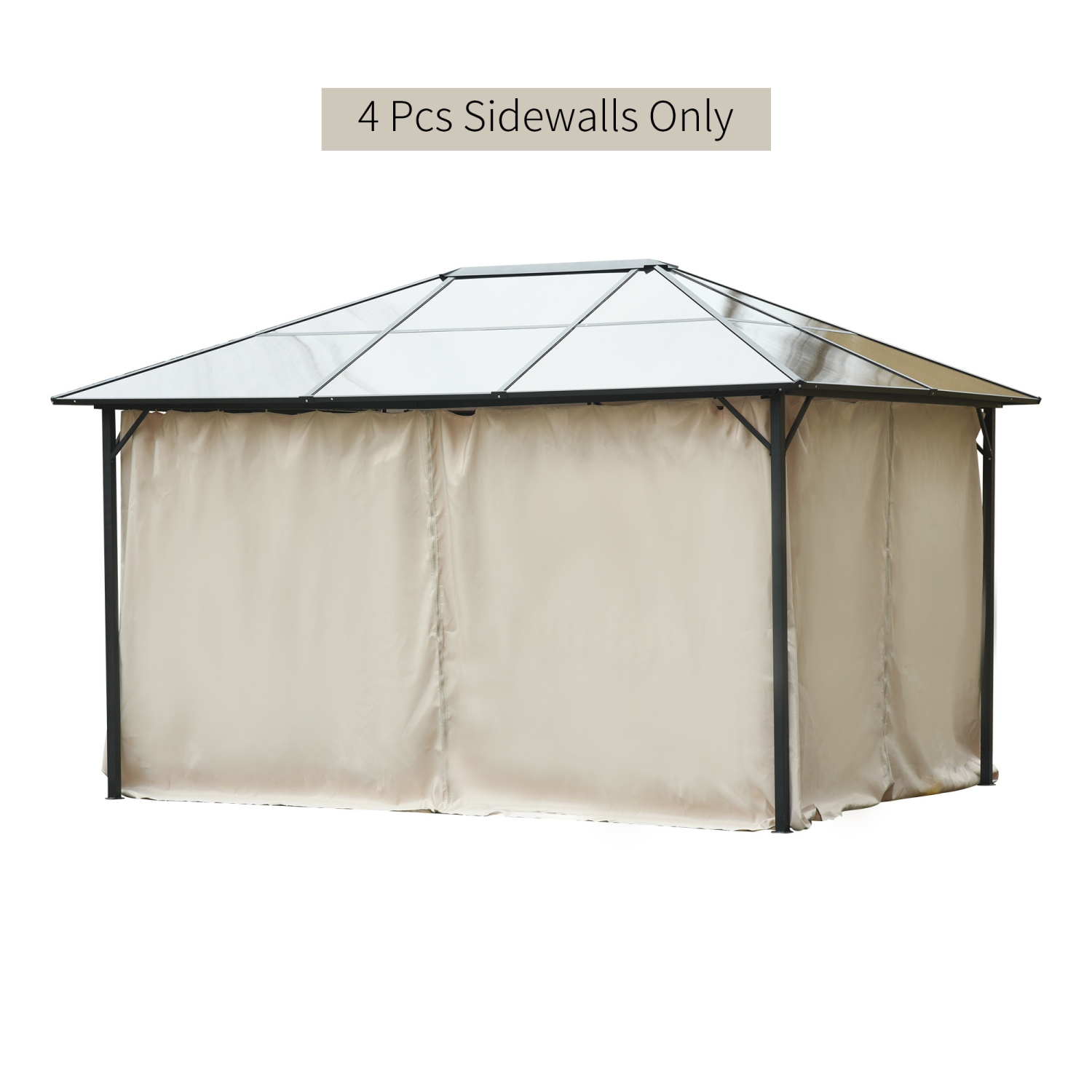 Outsunny Replacement Gazebo Curtains with Zipper, 4-Panel Gazebo Privacy Side Panels Only, for 10' x 12' Gazebos or Pergolas, Hooks/C-Rings Included,