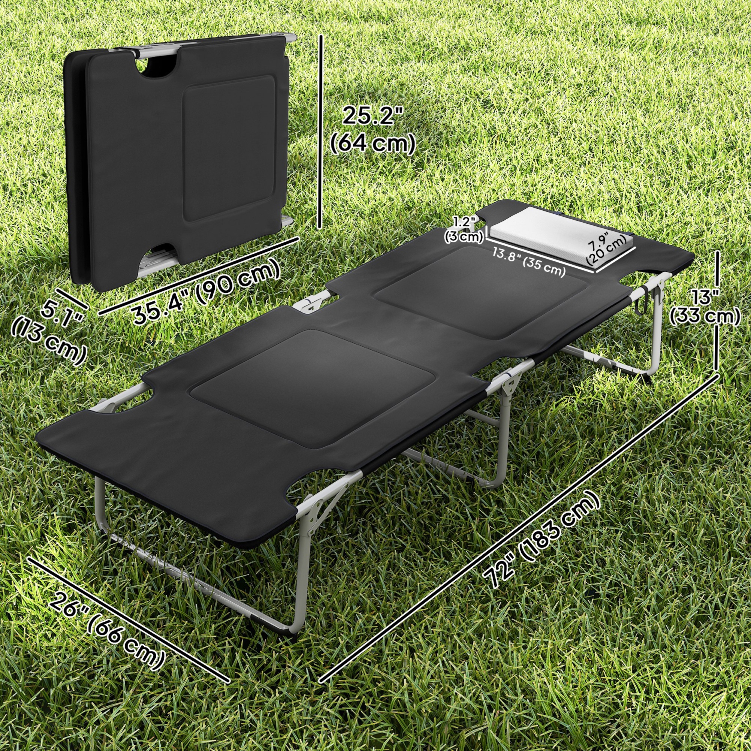 Outsunny Lit de Camping Pliable Lits de Couchage pour Adultes Bureau Randonnée en Plein Air Portable, Noir