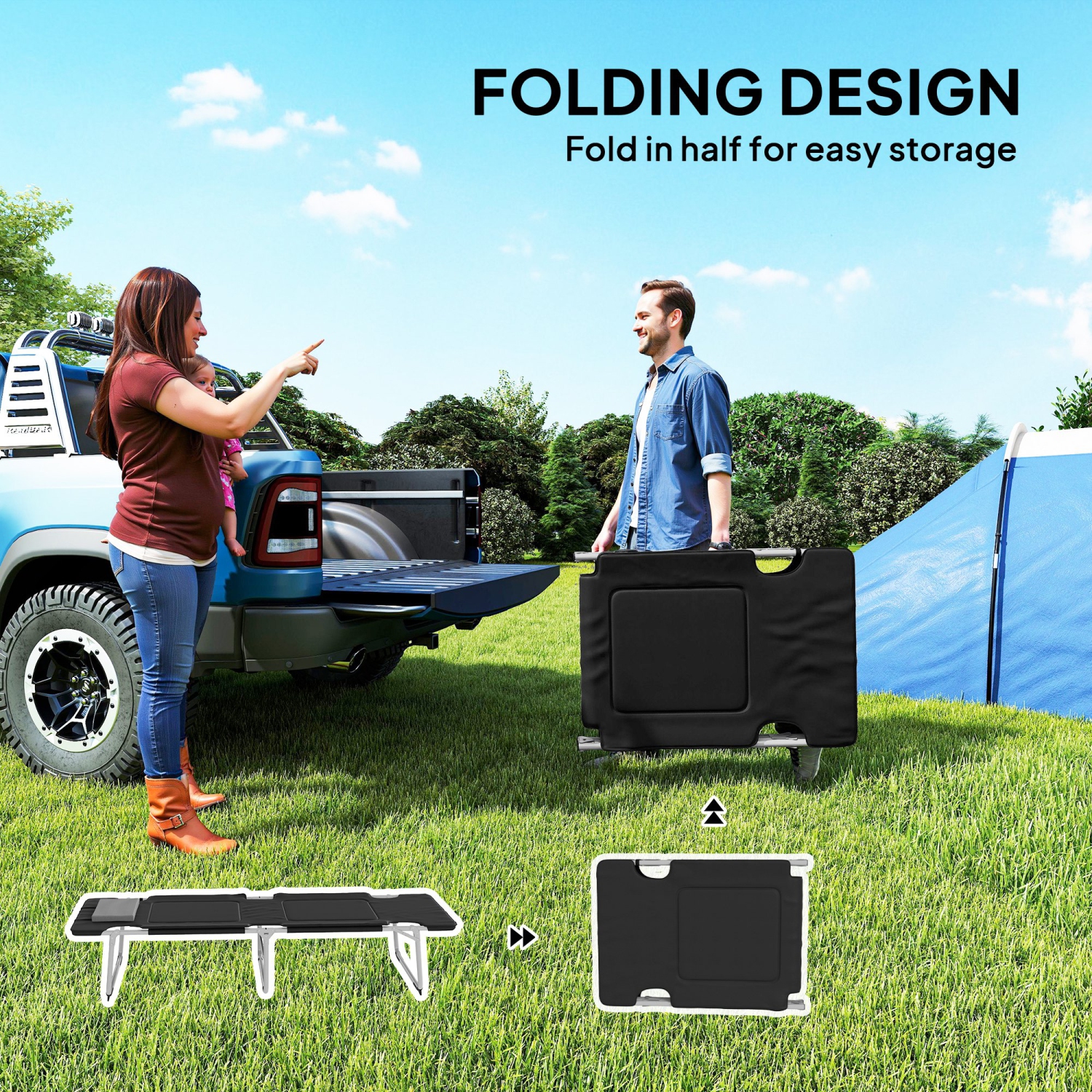 Outsunny Lit de Camping Pliable Lits de Couchage pour Adultes Bureau Randonnée en Plein Air Portable, Noir