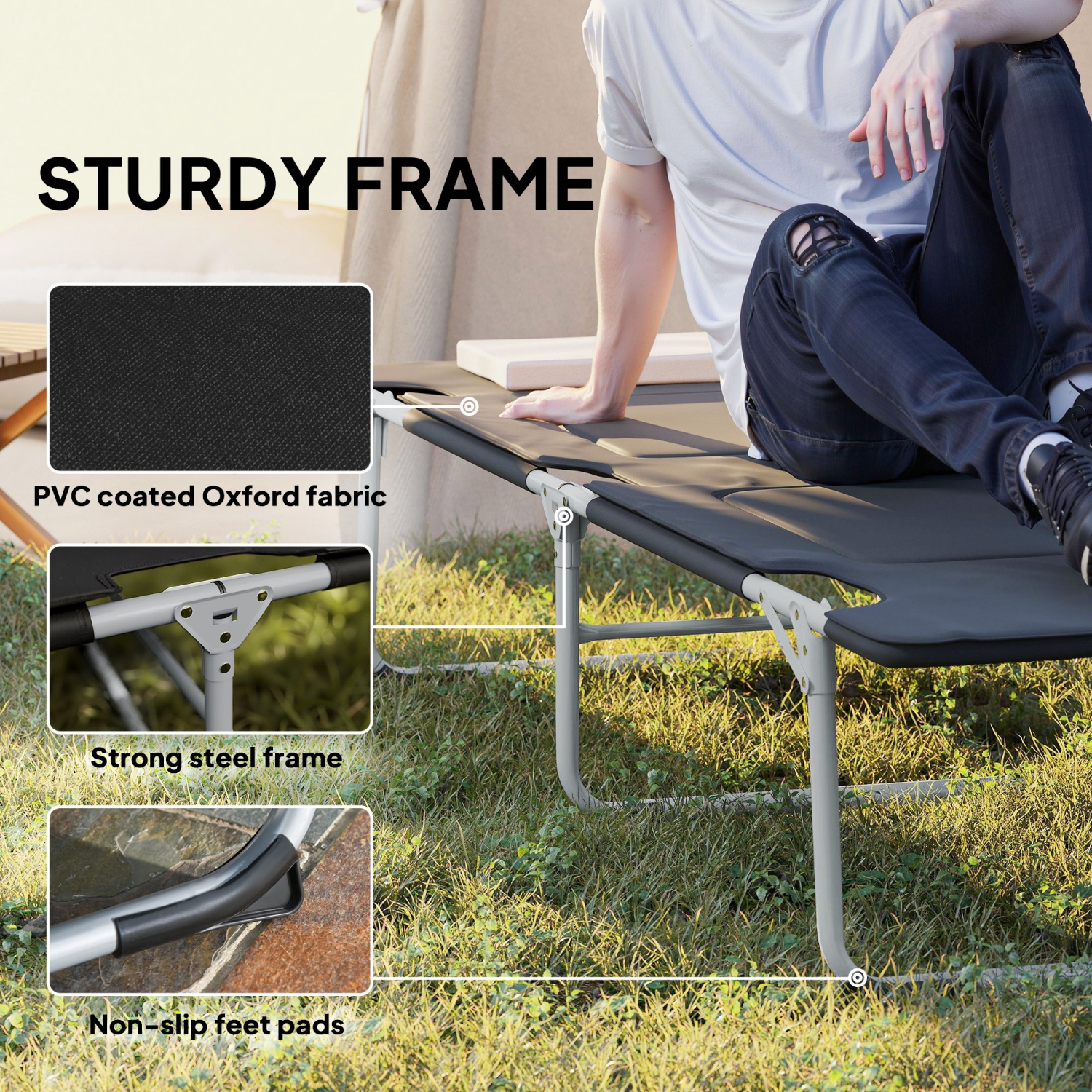 Outsunny Lit de Camping Pliable Lits de Couchage pour Adultes Bureau Randonnée en Plein Air Portable, Noir