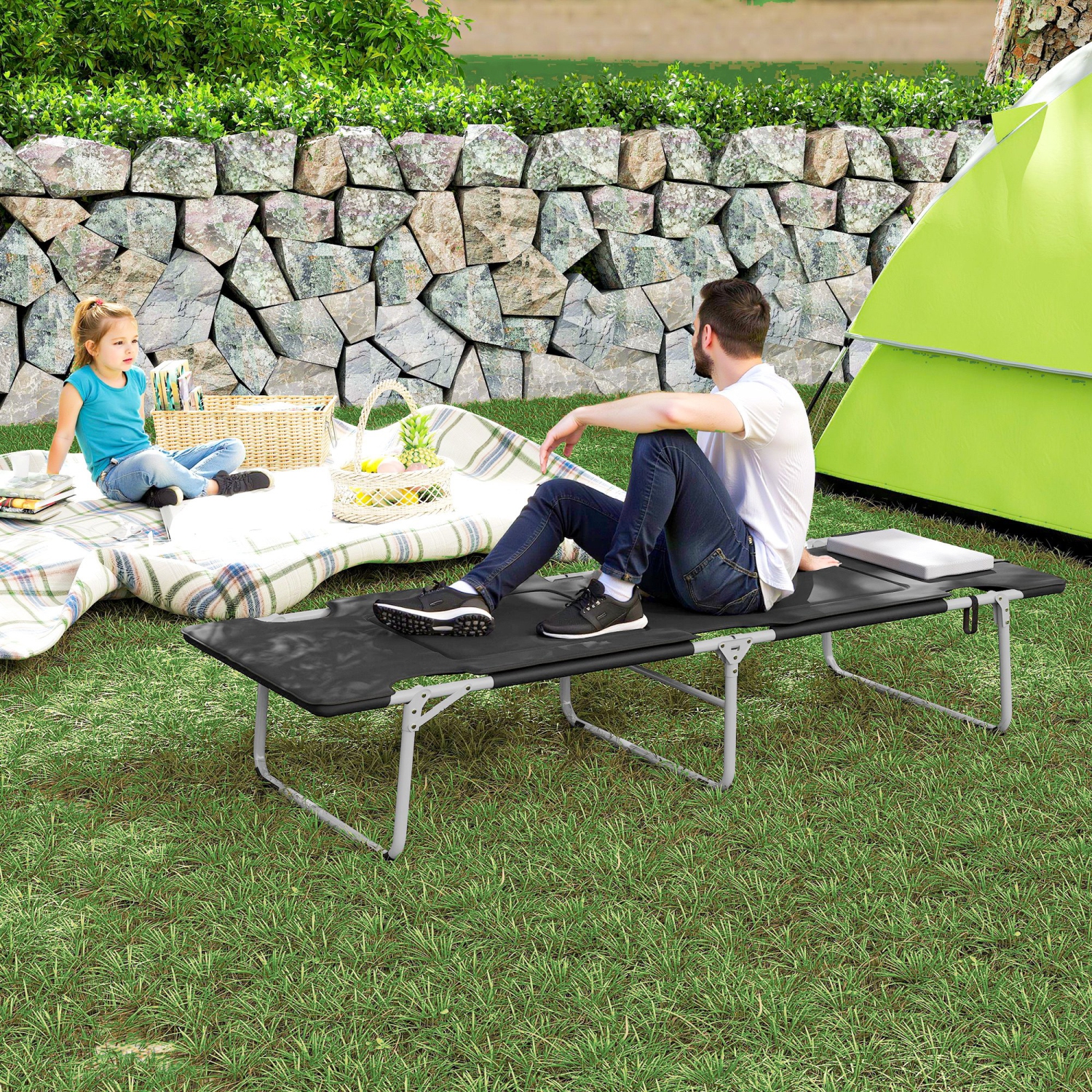 Outsunny Lit de Camping Pliable Lits de Couchage pour Adultes Bureau Randonnée en Plein Air Portable, Noir