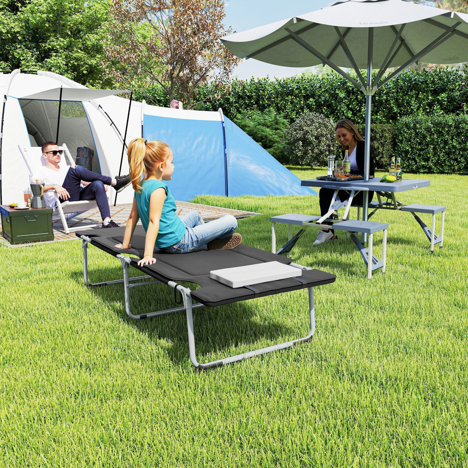 Outsunny Lit de Camping Pliable Lits de Couchage pour Adultes Bureau Randonnée en Plein Air Portable, Noir