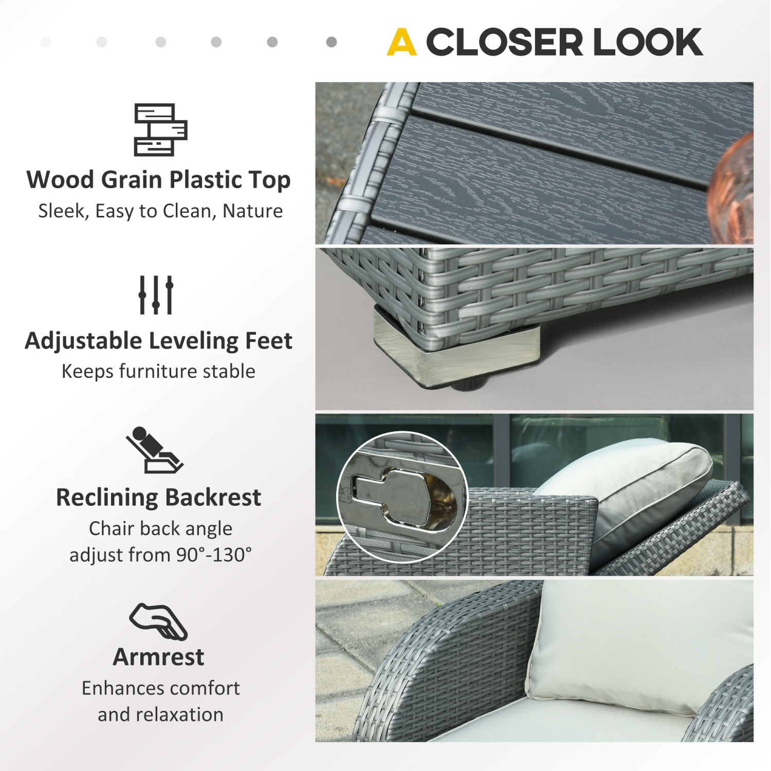 Outsunny Patio Furniture with Thick Cushions, 6 Pieces PE Wicker Patio Sectional Furniture Conversation Set with a Loveseat Sofa, 2 Recliner Chairs,