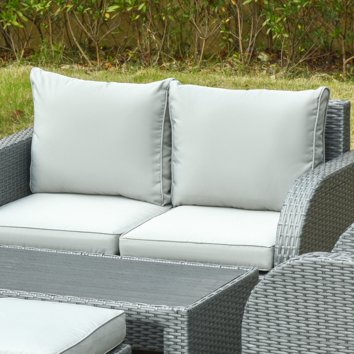 Outsunny Patio Furniture with Thick Cushions, 6 Pieces PE Wicker Patio Sectional Furniture Conversation Set with a Loveseat Sofa, 2 Recliner Chairs,