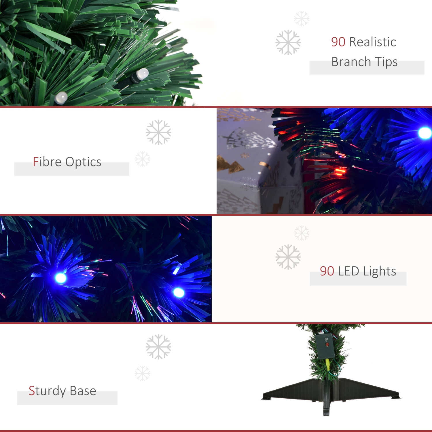 HOMCOM – Arbre de Noël artificiel illuminé 3FT avec lumières DEL et fibres optiques, décoration de Noël, vert