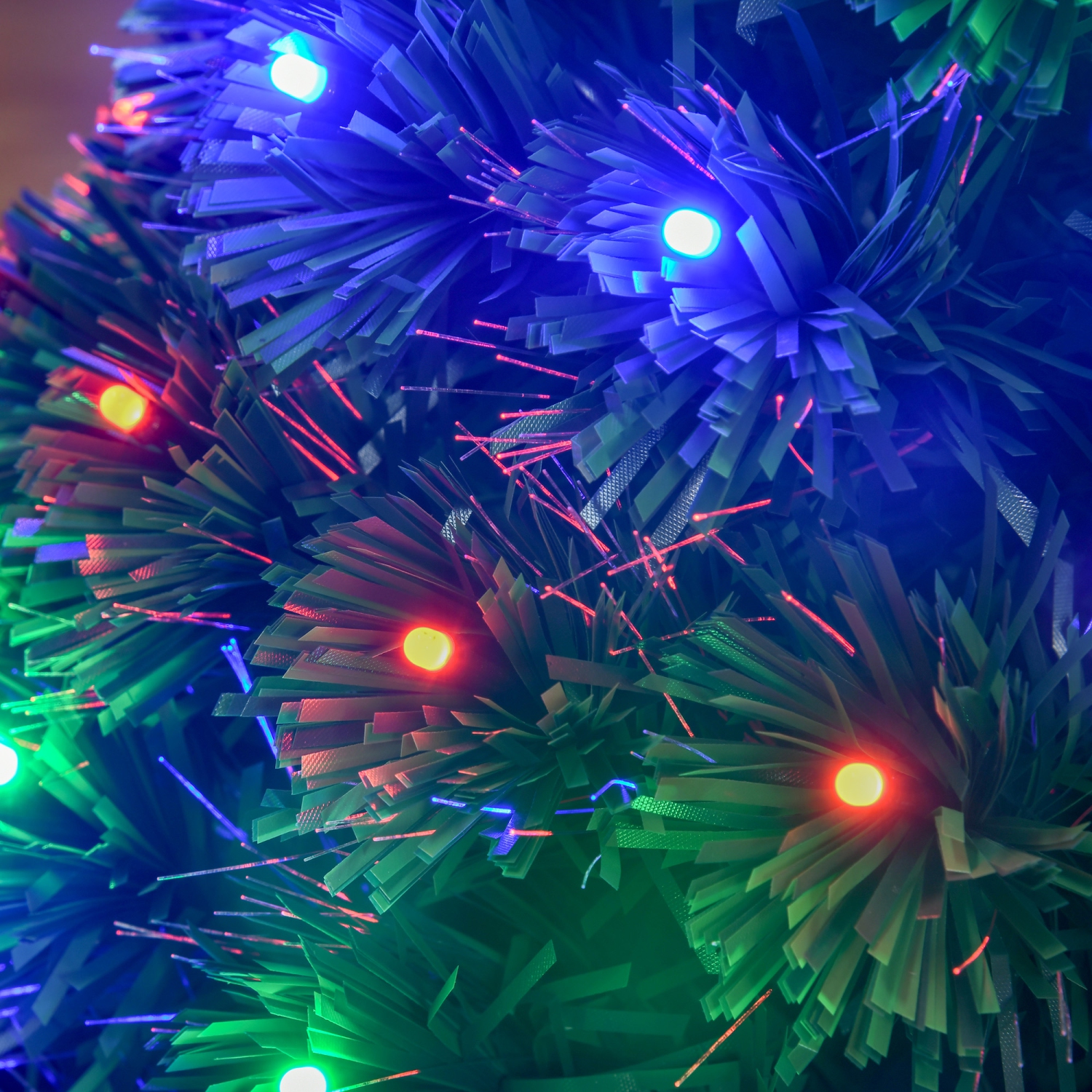 HOMCOM – Arbre de Noël artificiel illuminé 3FT avec lumières DEL et fibres optiques, décoration de Noël, vert