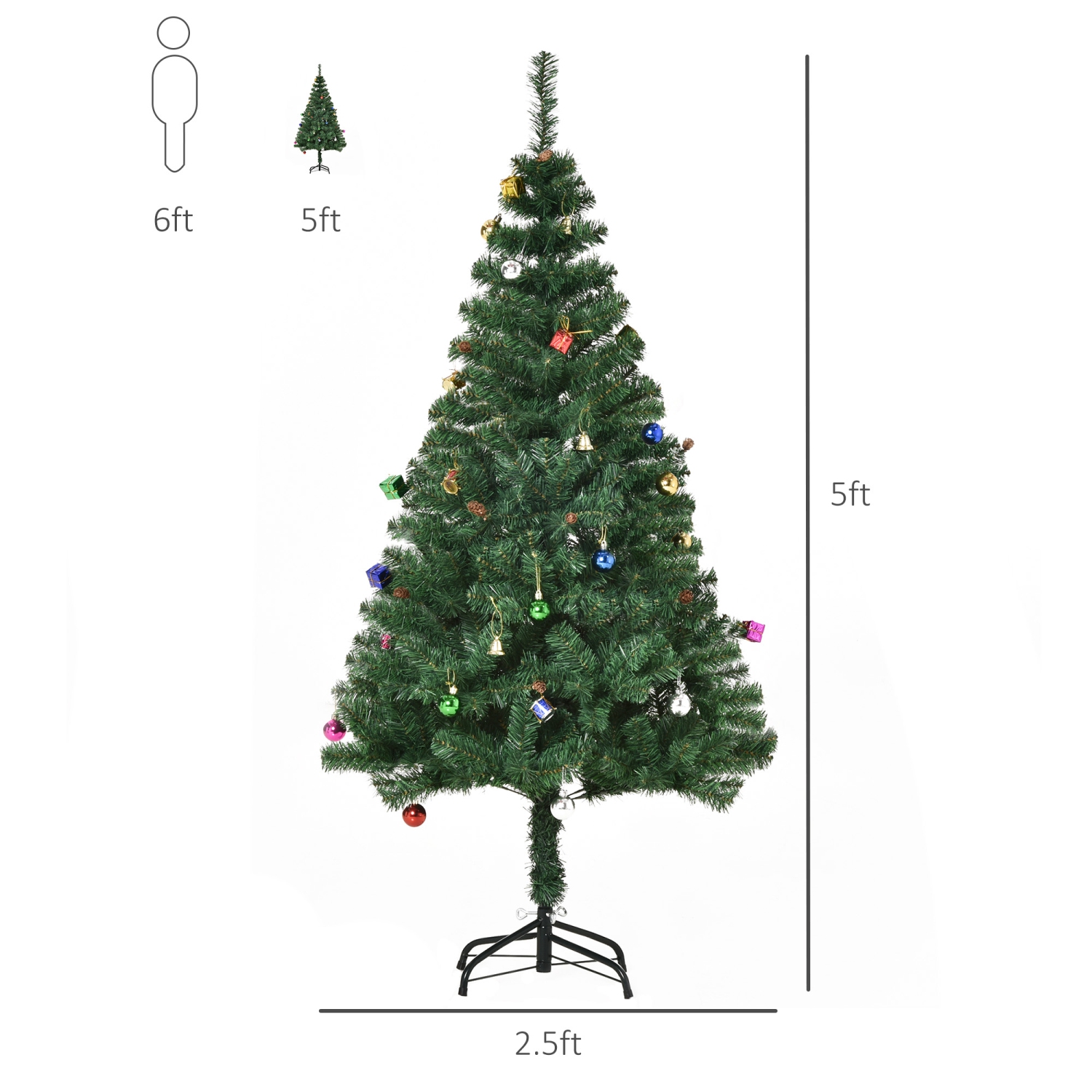 HOMCOM 5ft Green Christmas Tree Artificial Xmas Holidays Party with Decoration Ornament