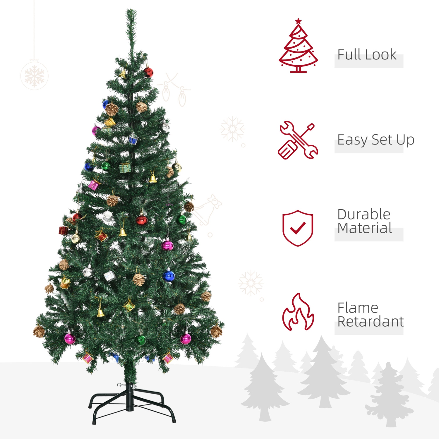 HOMCOM 5ft Green Christmas Tree Artificial Xmas Holidays Party with Decoration Ornament