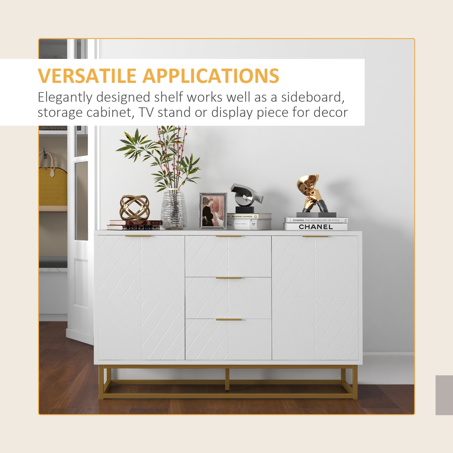 HOMCOM 47" Sideboard Buffet Cabinet with Storage, Contemporary Coffee Bar with Adjustable Shelves and Metal Legs, Kitchen Storage Cabinet with