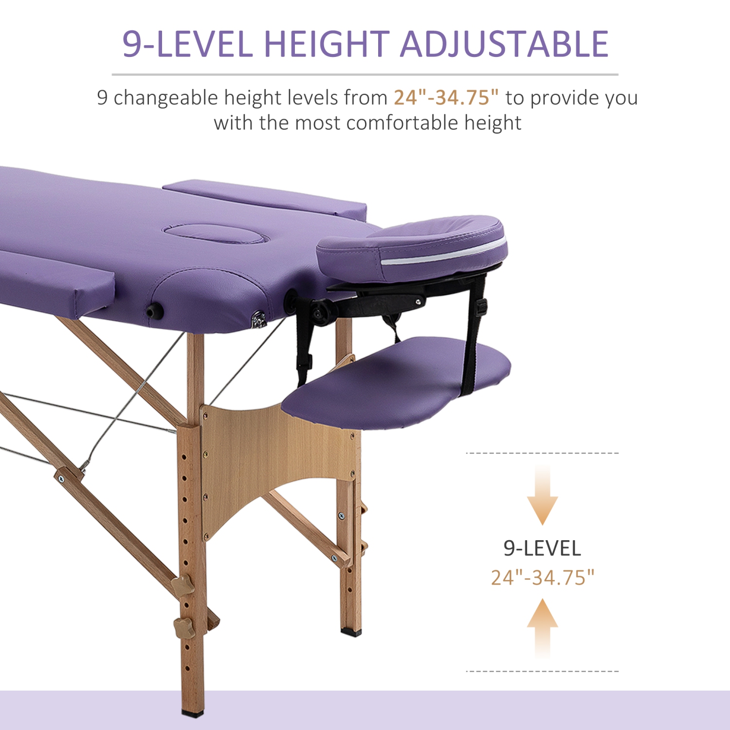 HOMCOM – Table de massage pliante portative de 83&nbsp;po, canapé-lit professionnel à hauteur réglable avec étui de transport gratuit, appuie-tête,