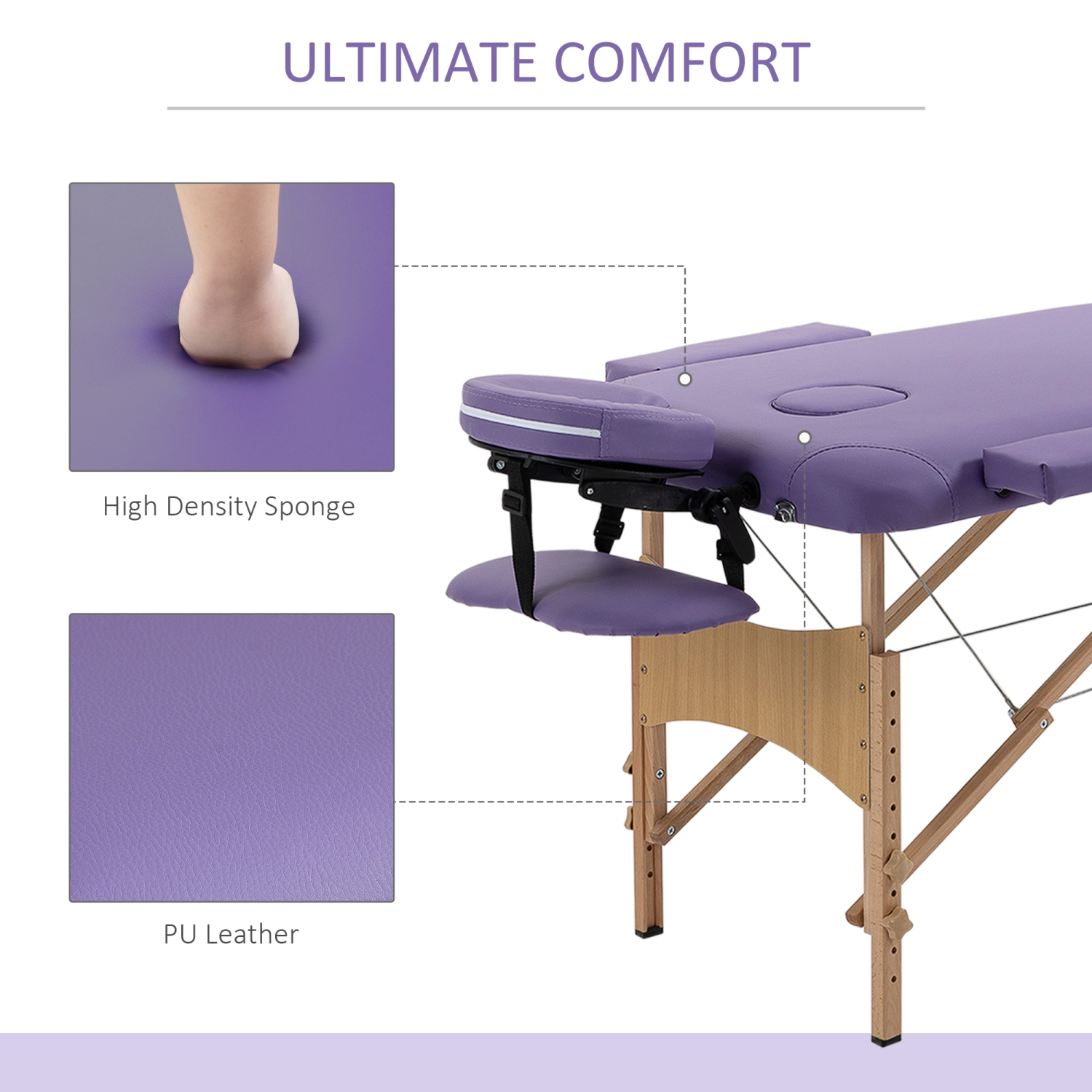 HOMCOM – Table de massage pliante portative de 83&nbsp;po, canapé-lit professionnel à hauteur réglable avec étui de transport gratuit, appuie-tête,