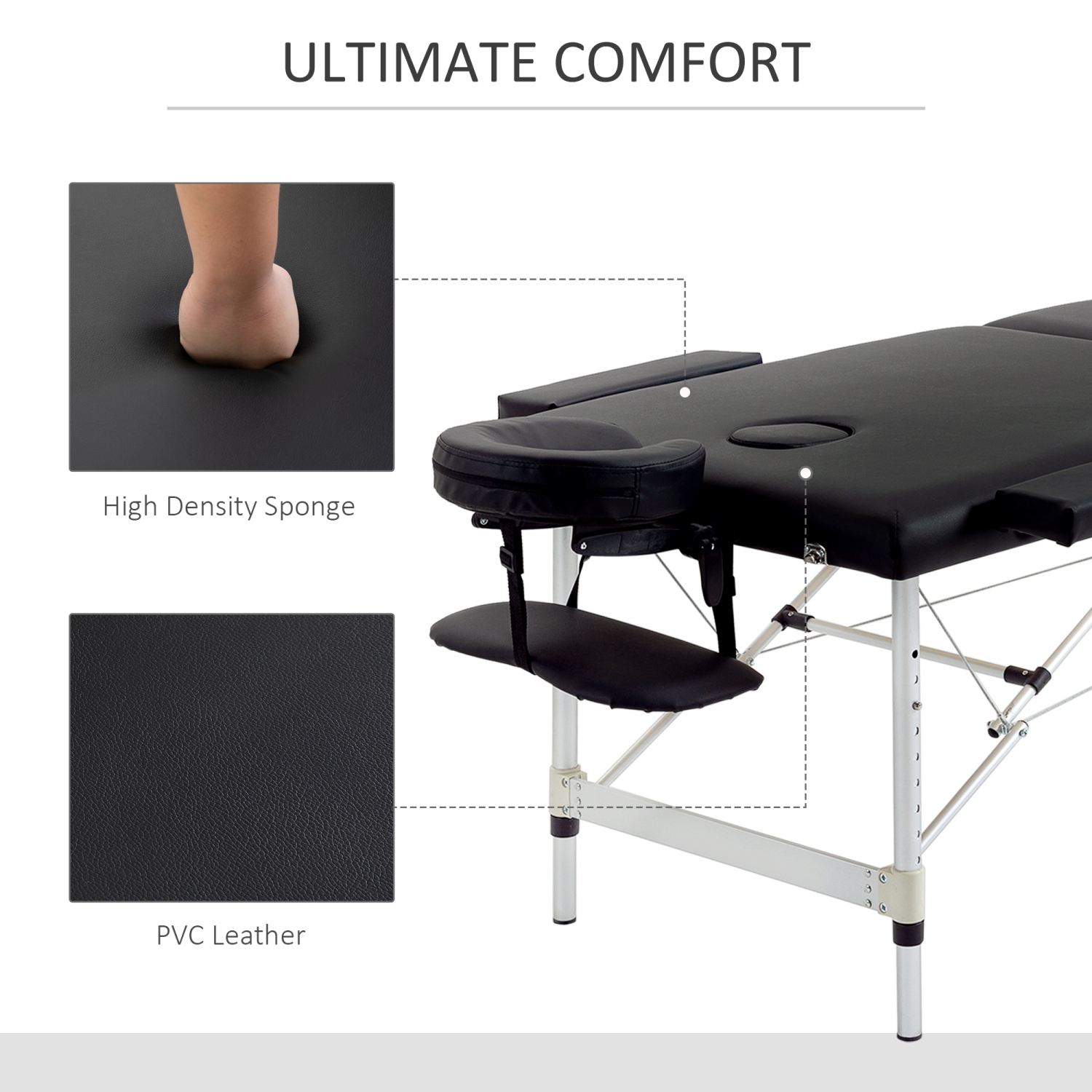 HOMCOM 83" 2 Section Foldable Massage Table Professional Salon SPA Facial Couch Tatoo Bed with Carry Bag Black