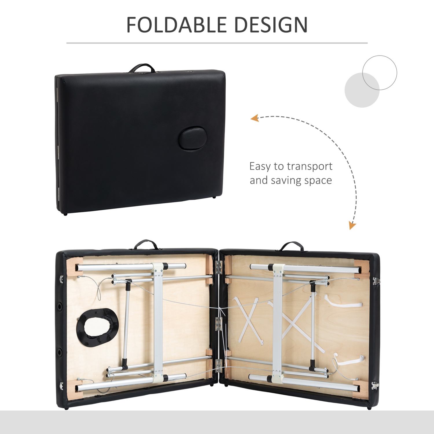 HOMCOM 83" 2 Section Foldable Massage Table Professional Salon SPA Facial Couch Tatoo Bed with Carry Bag Black