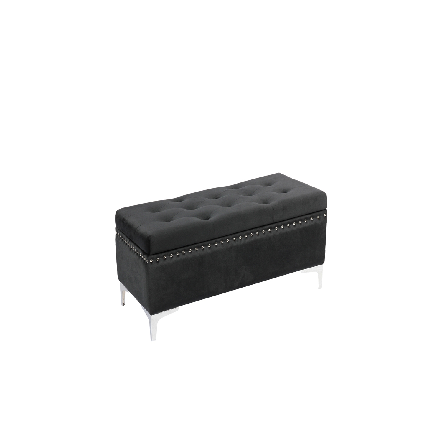 Jessar - Ottoman / Footstool on Legs, Rectangular, From the Codi Collection, Black Velvet