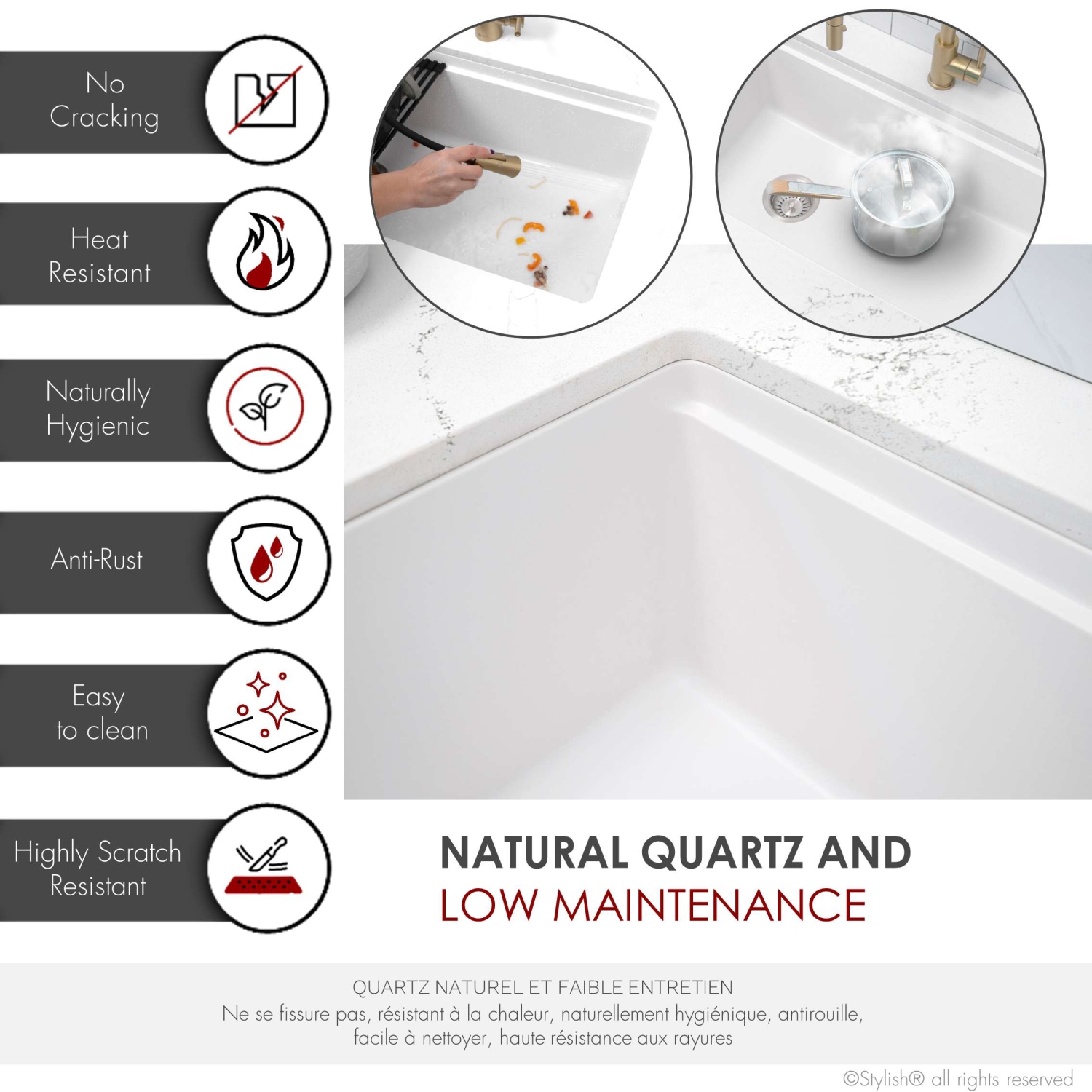 STYLISH Dual Mount 28" Workstation Single-Bowl Composite Granite Kitchen Sink with Built in Accessories in White S-828WH