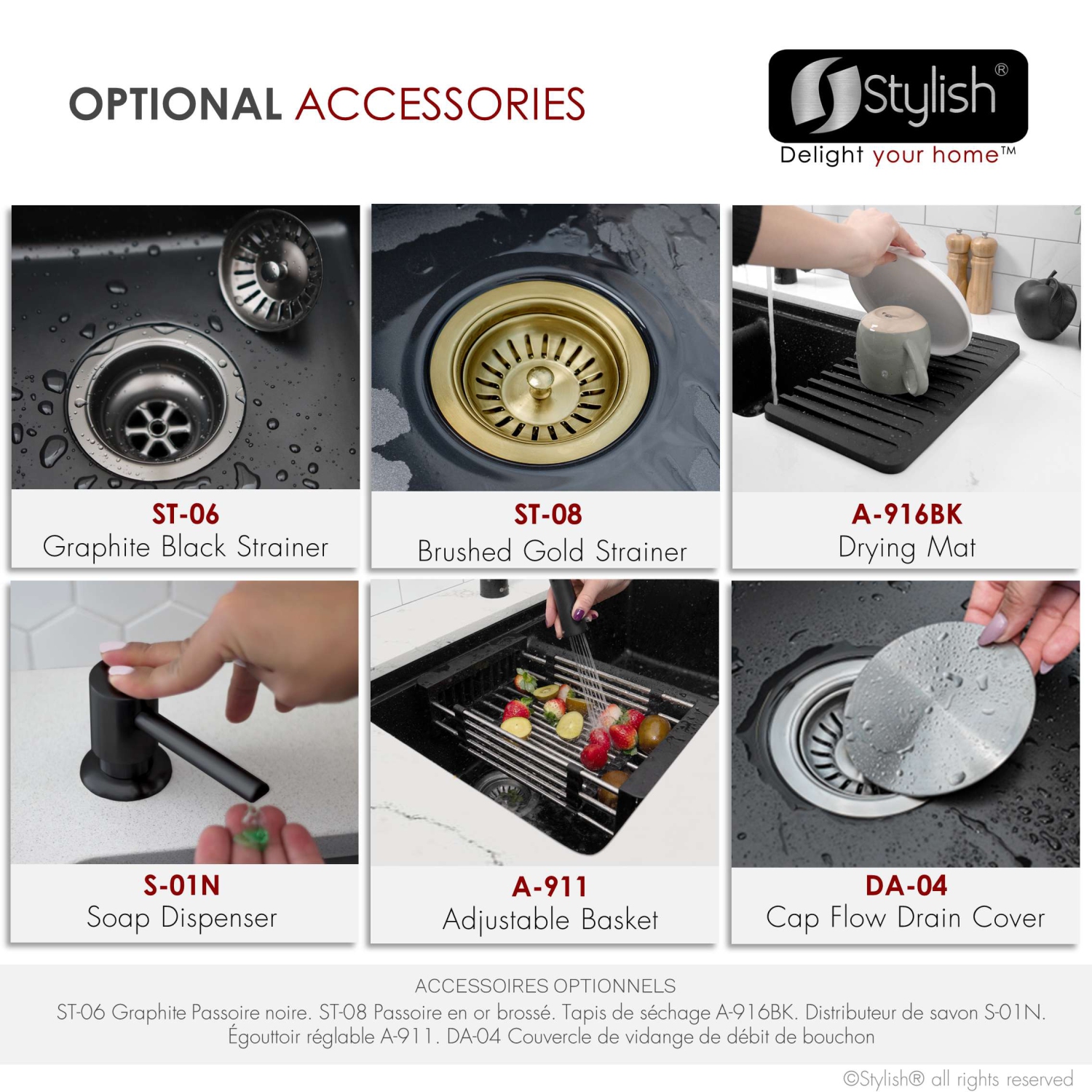 STYLISH Banff Dual Mount 33" Workstation Double-Bowl Black Composite Granite Kitchen Sink with Built in Accessories S-833WN