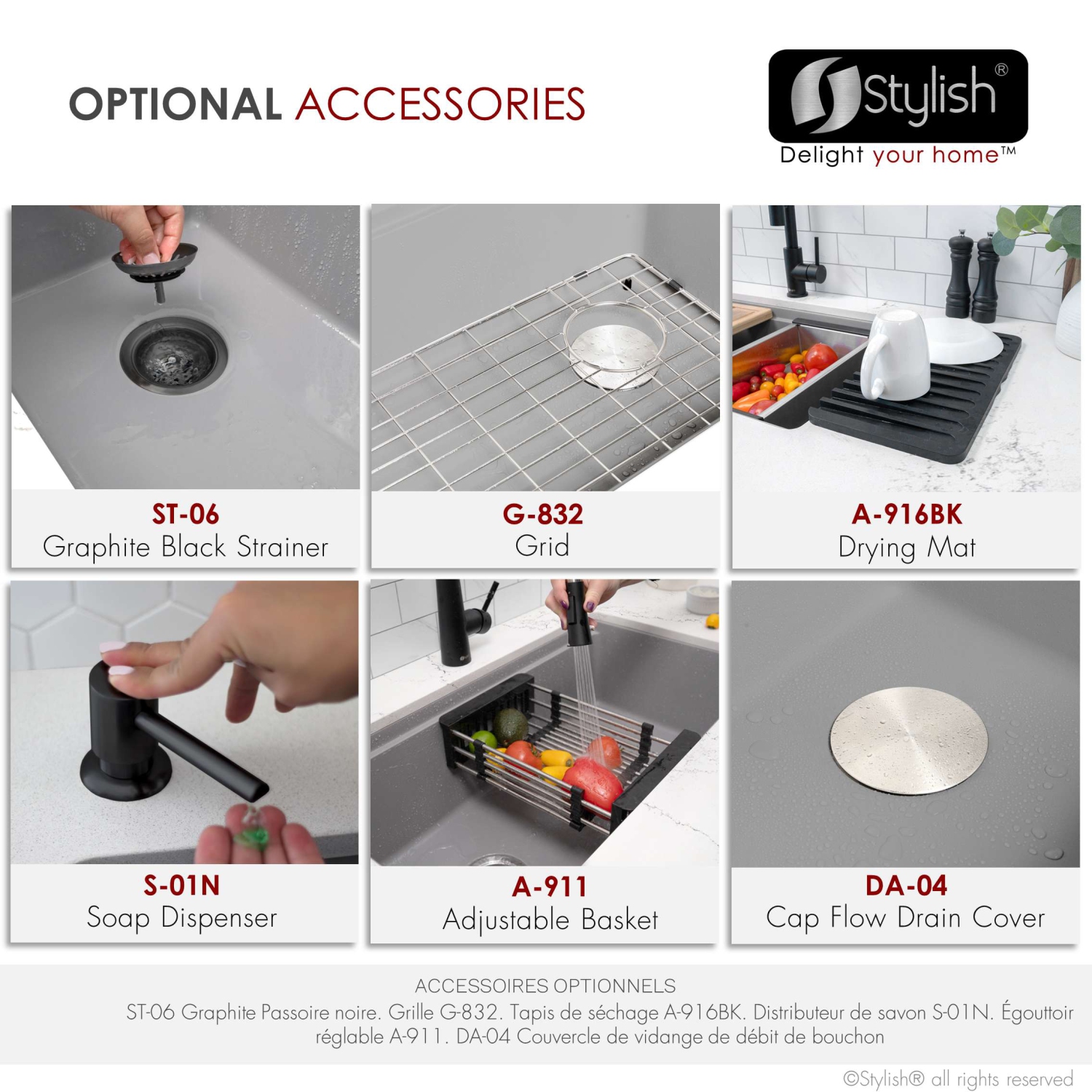 STYLISH Dualmount 32" Workstation Single-Bowl Gray Composite Granite Kitchen Sink with Built in Accessories S-832WL