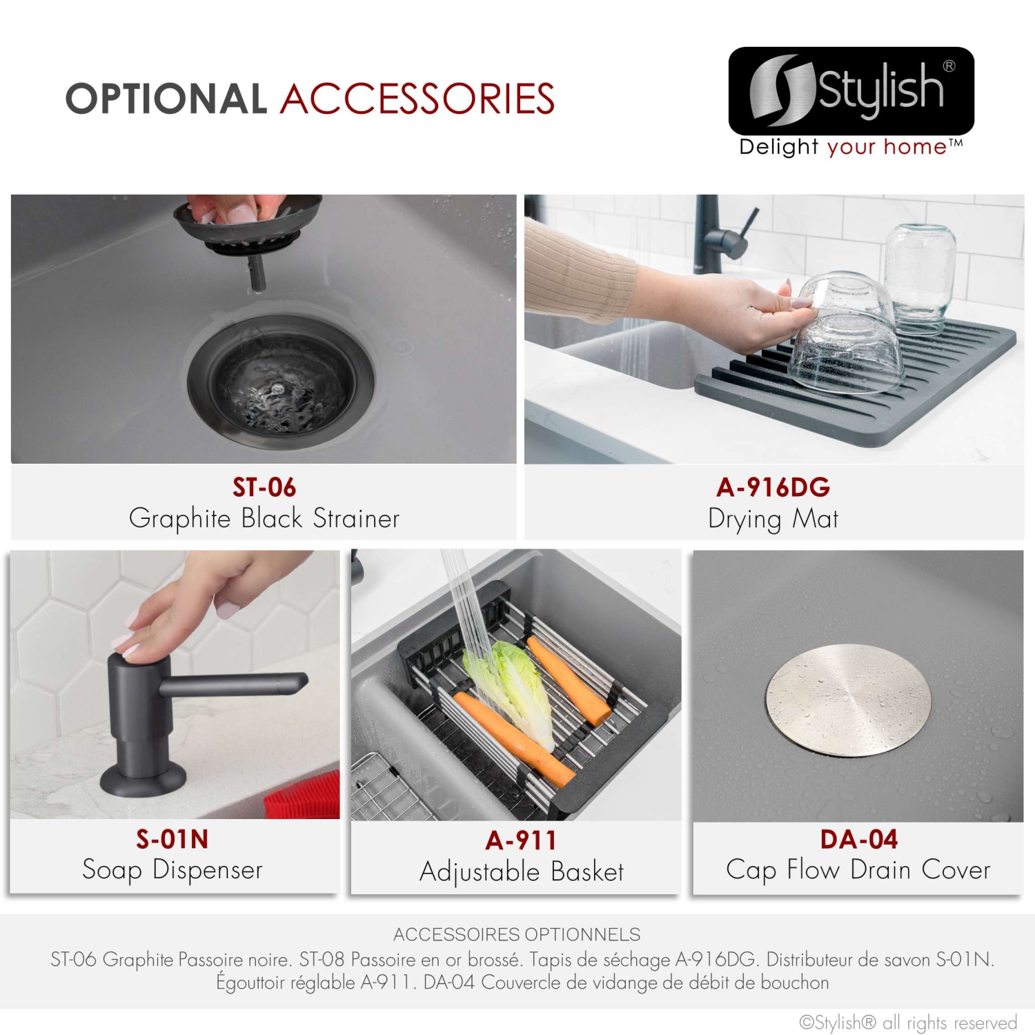 STYLISH Banff Dual Mount 33" Workstation Double-Bowl Gray Composite Granite Kitchen Sink with Built in Accessories S-833WL