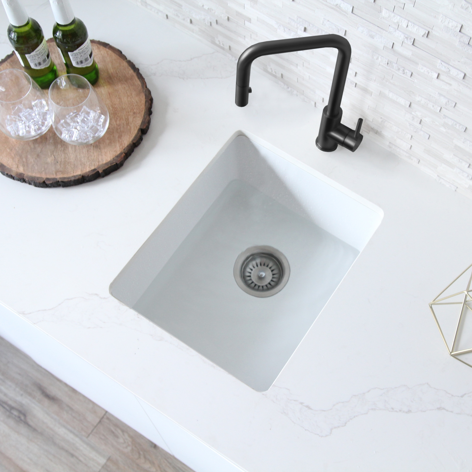 ÉLÉGANT évier de cuisine de 16 po en granite composite blanc à deux cuvettes avec passoire S-816H