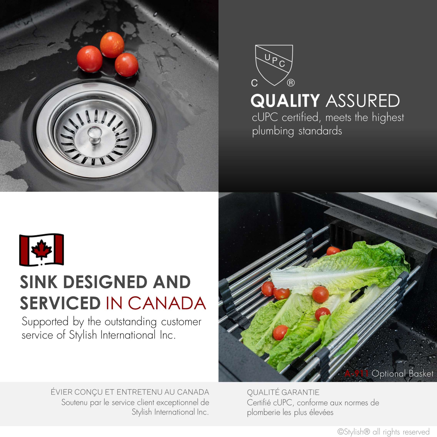 STYLISH Dual Mount 28" Workstation Single-Bowl Composite Granite Kitchen Sink with Built in Accessories in Black S-828WN