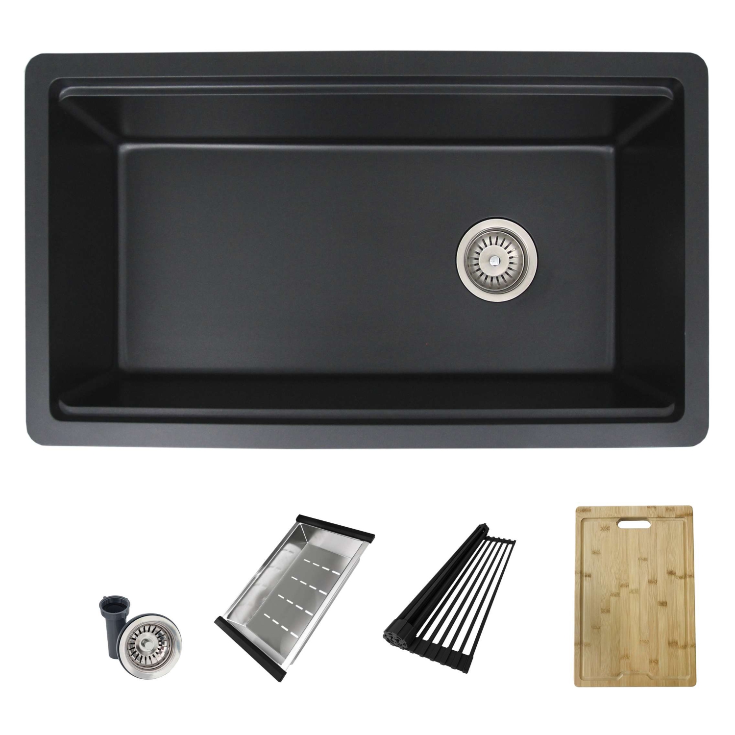 STYLISH Dualmount 32" Workstation Single-Bowl Black Composite Granite Kitchen Sink with Built in Accessories S-832WN