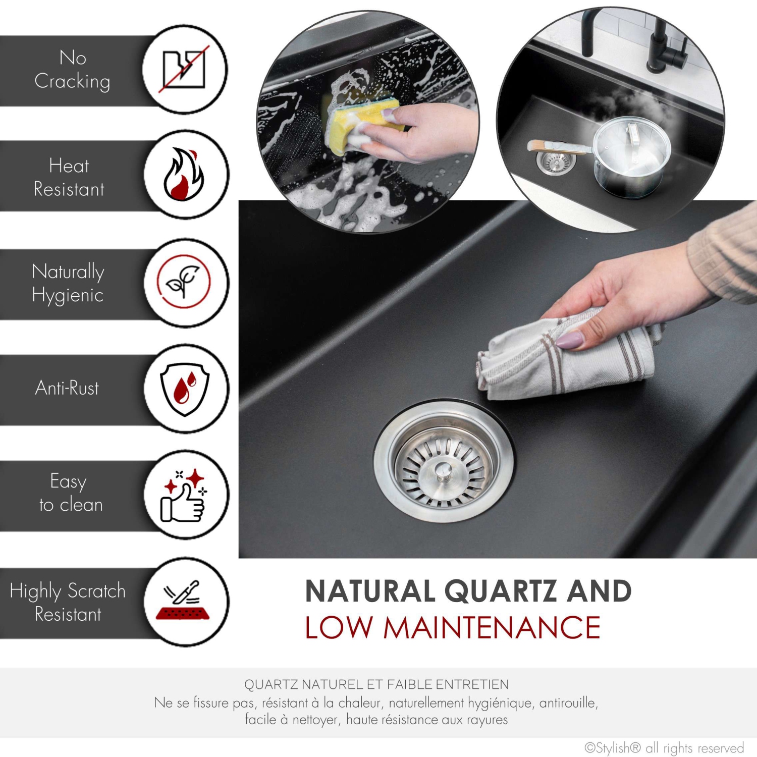 STYLISH Dualmount 32" Workstation Single-Bowl Black Composite Granite Kitchen Sink with Built in Accessories S-832WN