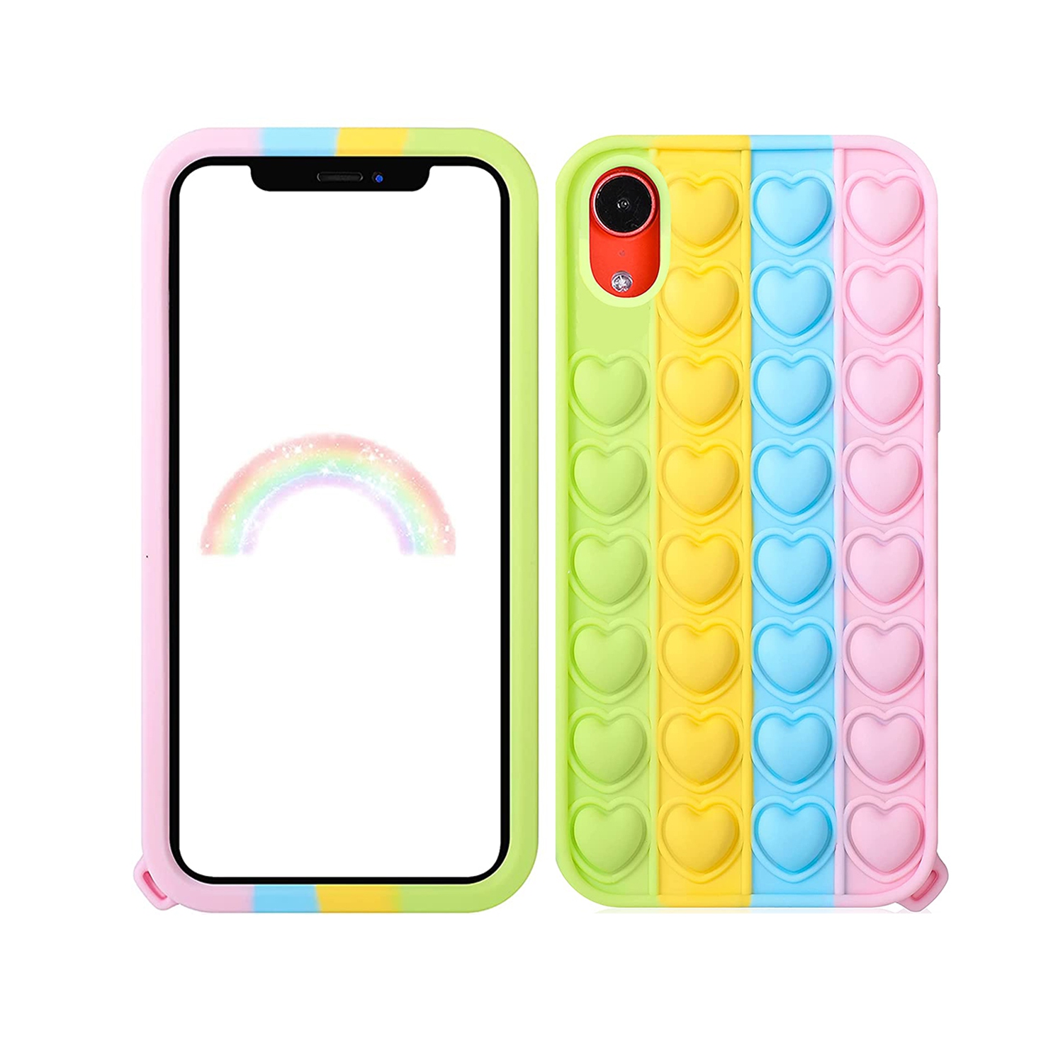 Sweat Heart Style Pop Fidget Toy Soft TPU Silicone Protective Case Cover For Apple iPhone XR - Rainbow