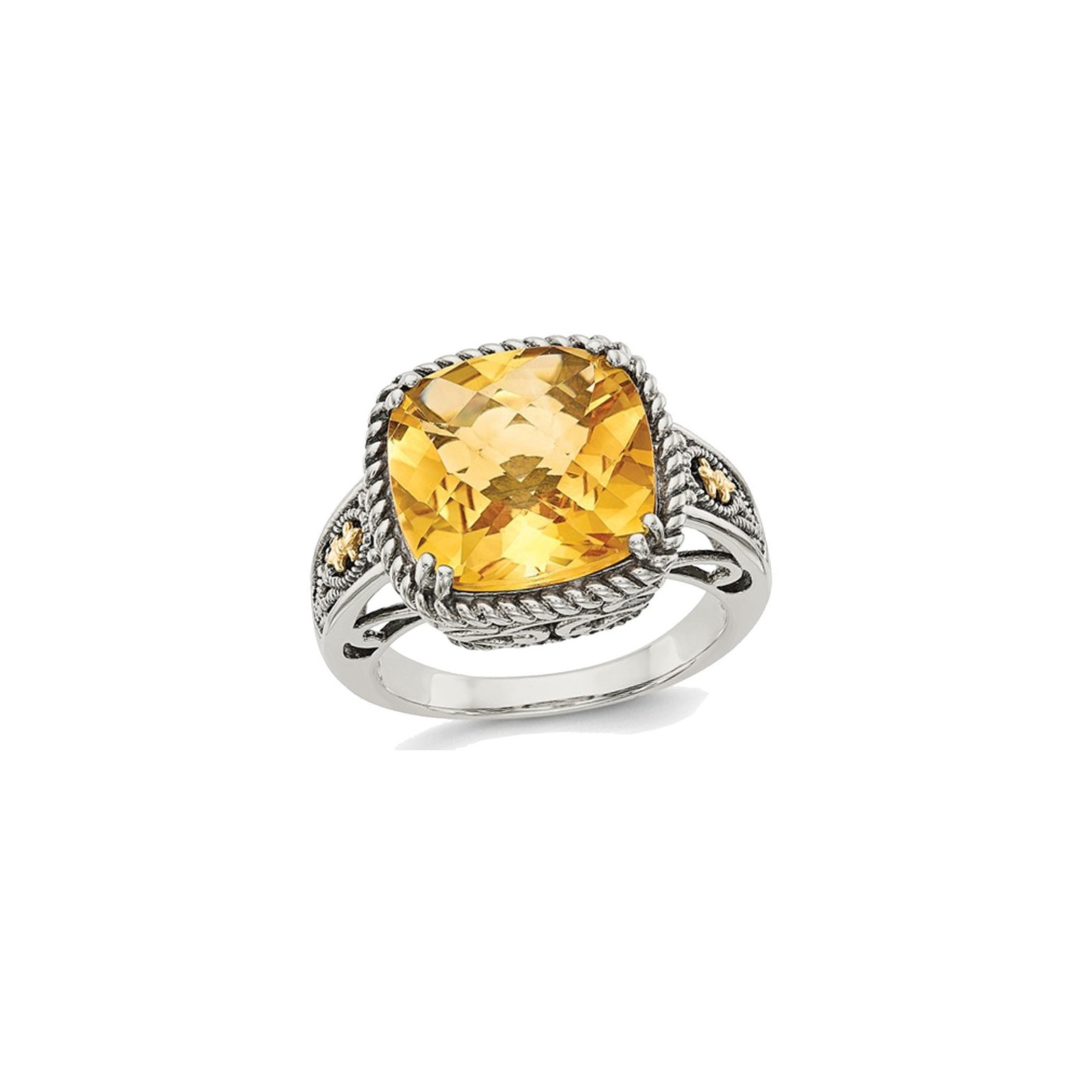 Bague en argent sterling avec citrine naturelle antique 5.85 carats rehaussée or 14 ct