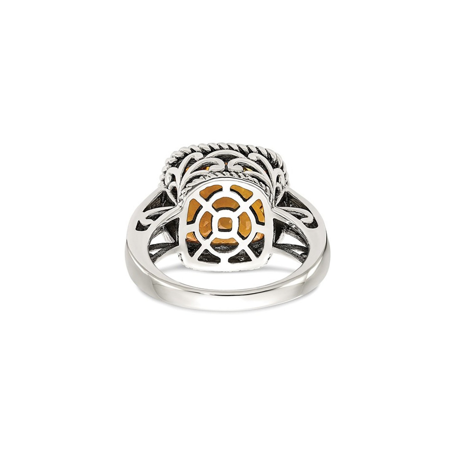 Bague en argent sterling avec citrine naturelle antique 5.85 carats rehaussée or 14 ct
