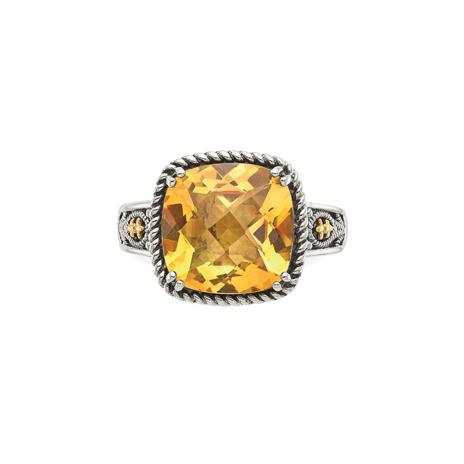 Bague en argent sterling avec citrine naturelle antique 5.85 carats rehaussée or 14 ct