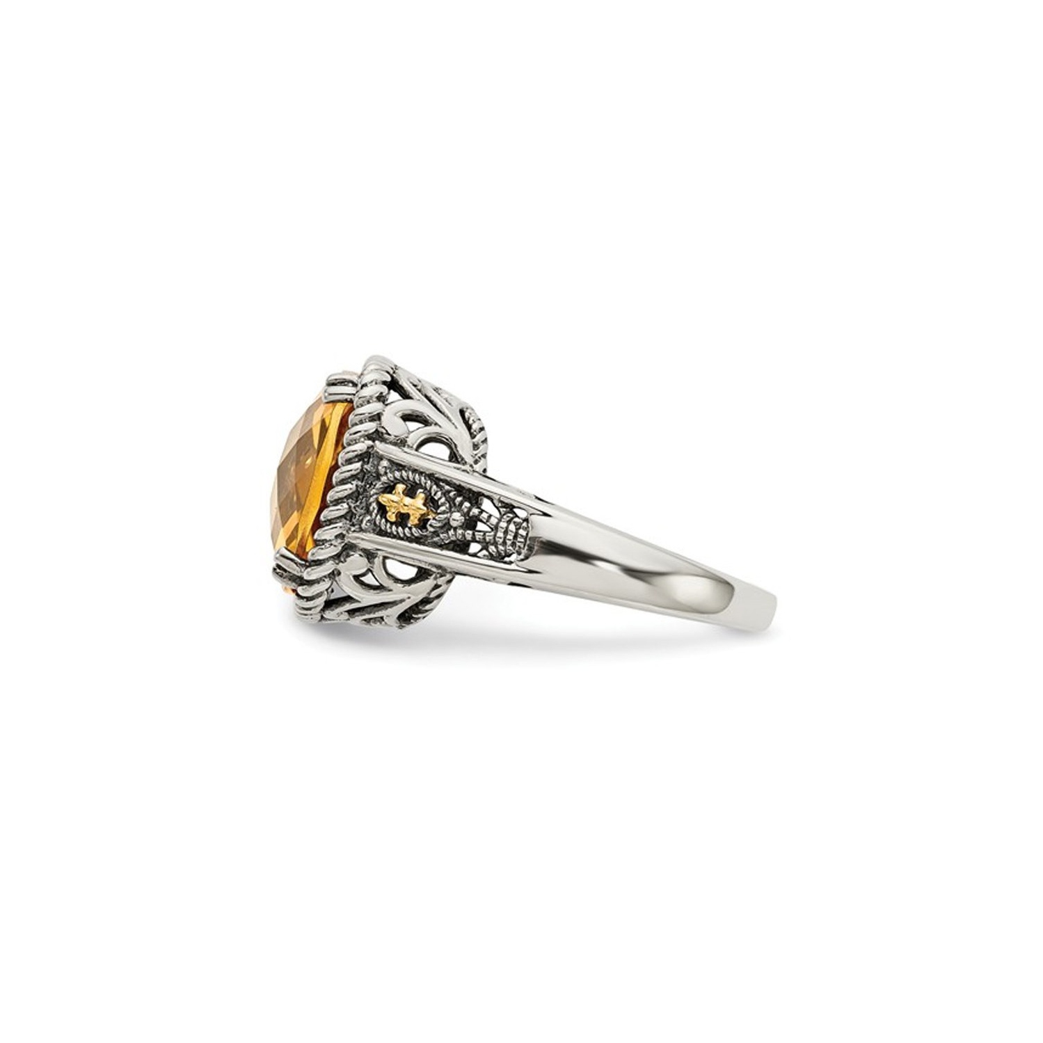 Bague en argent sterling avec citrine naturelle antique 5.85 carats rehaussée or 14 ct