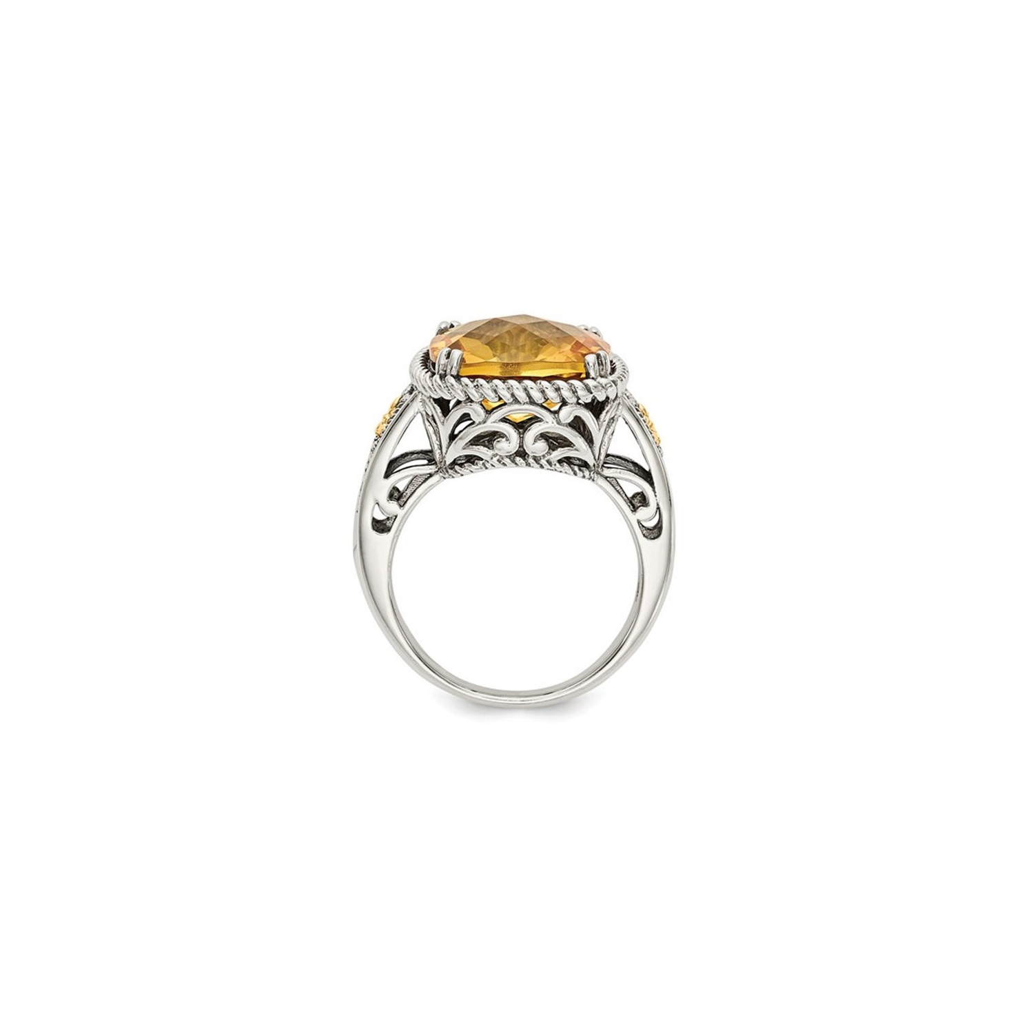 Bague en argent sterling avec citrine naturelle antique 5.85 carats rehaussée or 14 ct