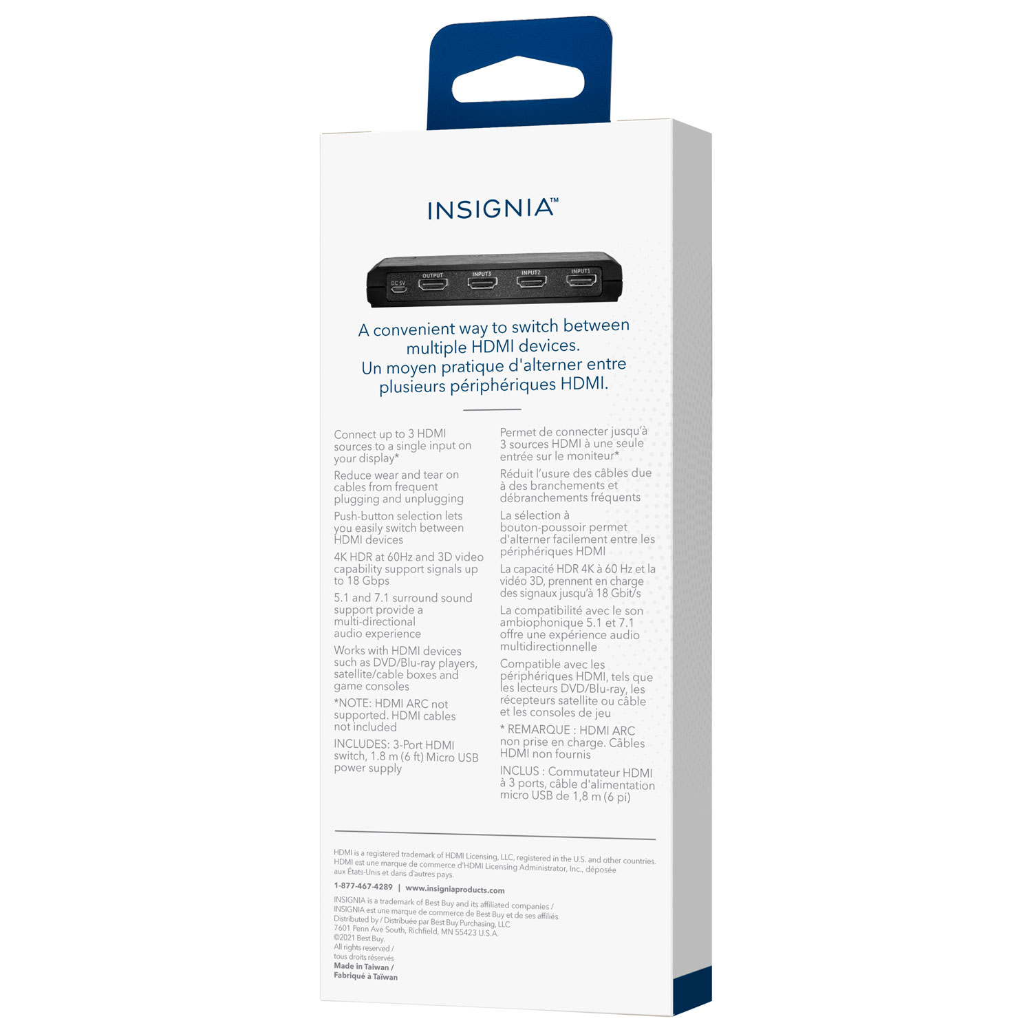 Commutateur HDMI 4K à 3 ports d'Insignia - Noir - Exclusivité Best Buy