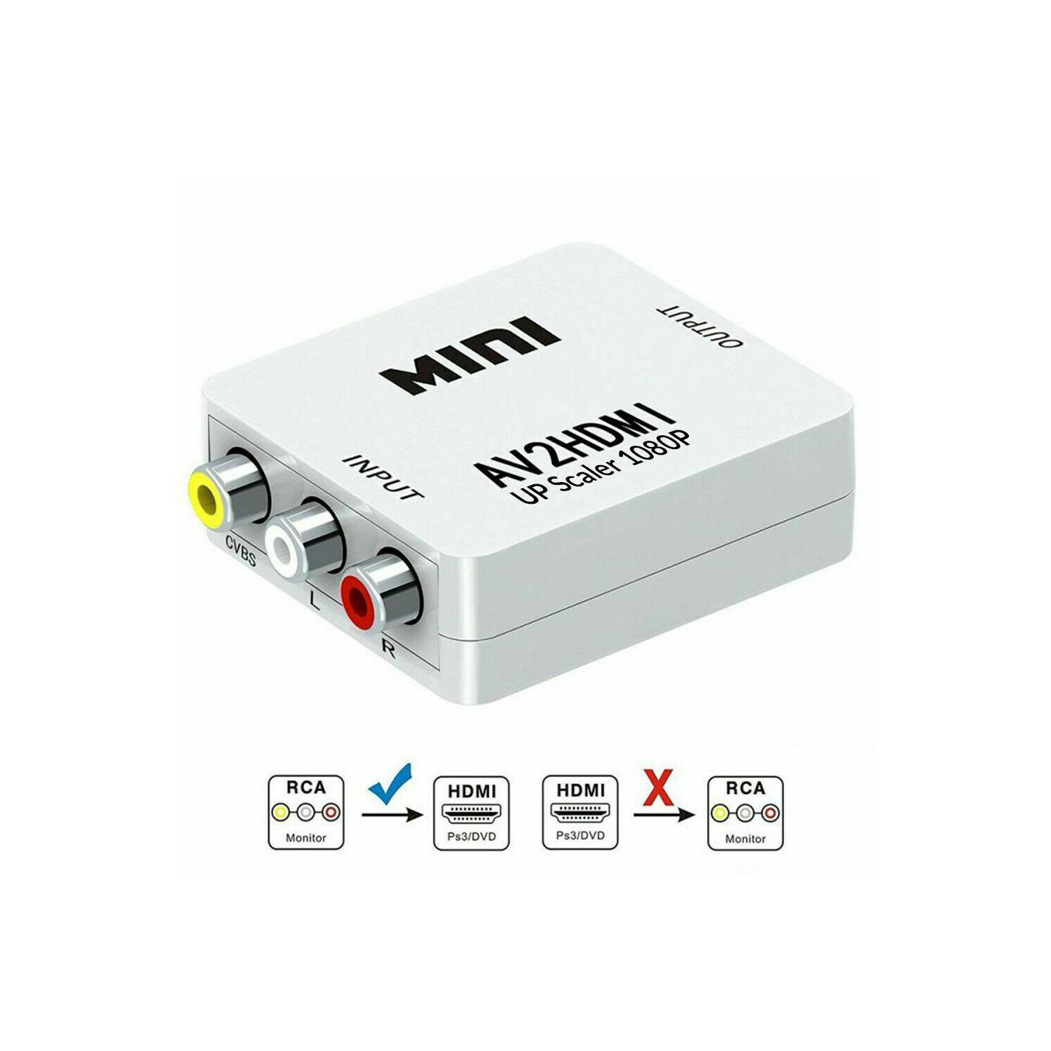 AV To HDMI Adapter Converter Video Audio Composite AV 720p 1080p Upscaler CVBS