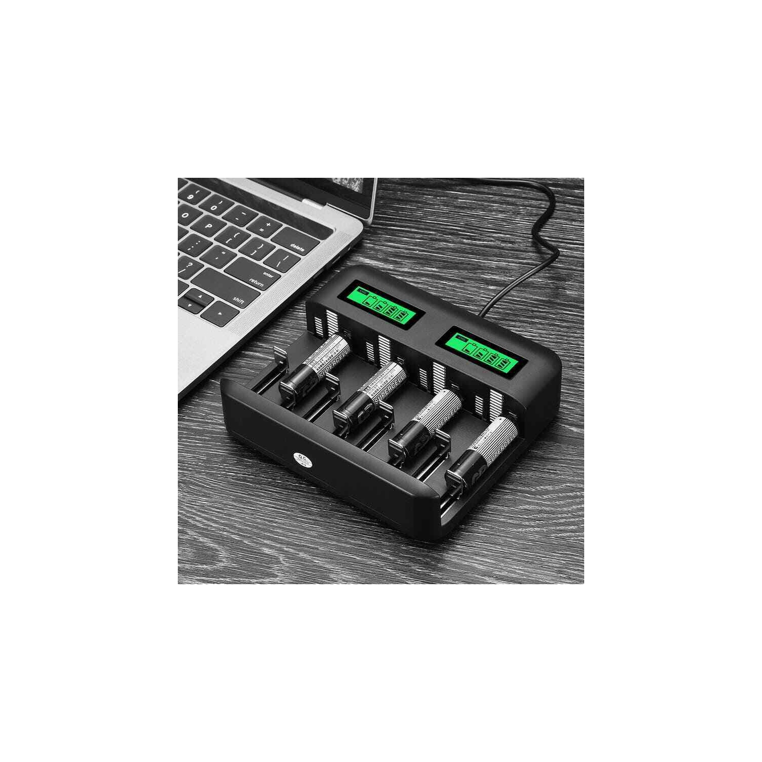 Chargeur de batterie intelligent USB à 8 fentes avec écran DEL pour la recharge AA AAA C D