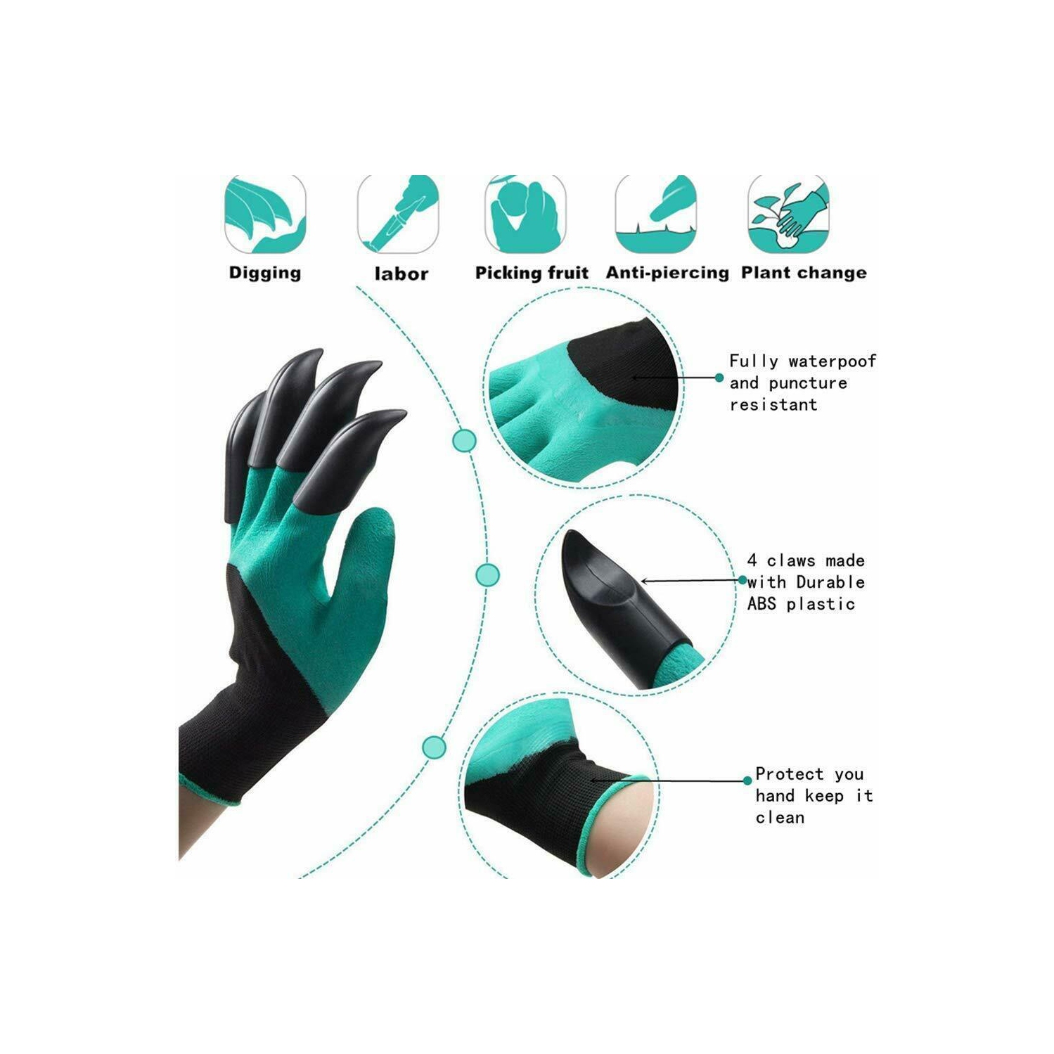 Garden Gloves with Claws for Digging Planting Gardening ABS Tool for Home Pot
