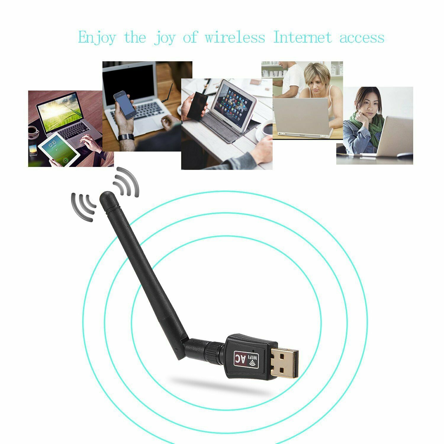 AC600 Mbps Dual Band 2.4/5Ghz Wireless USB WiFi Network Adapter w/Antenna 802.11