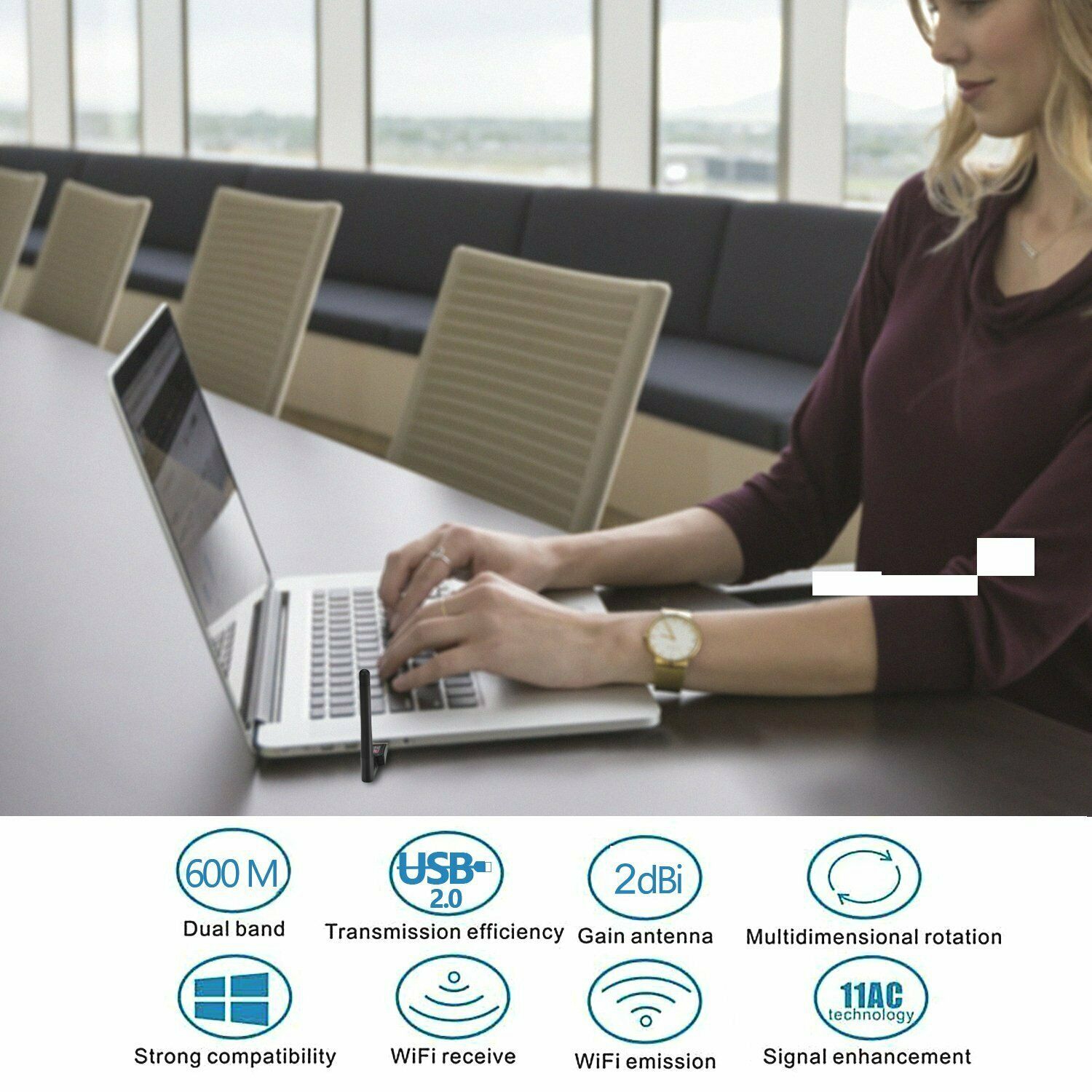 AC600 Mbps Dual Band 2.4/5Ghz Wireless USB WiFi Network Adapter w/Antenna 802.11