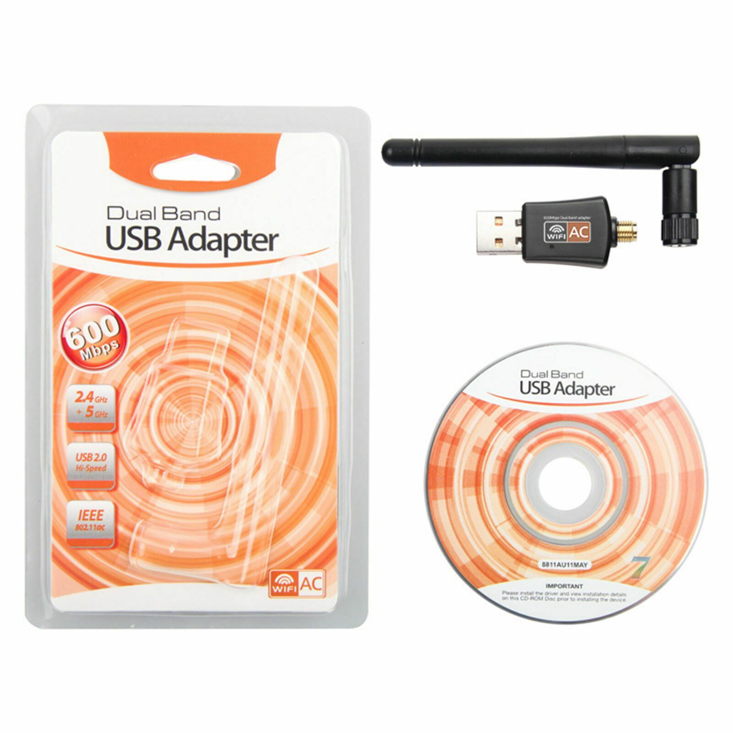 Adaptateur sans fil USB Wi-Fi 802.11ac AC600; clé WPS; Antenne bibande 5 GHz; Antenne 5 dBi