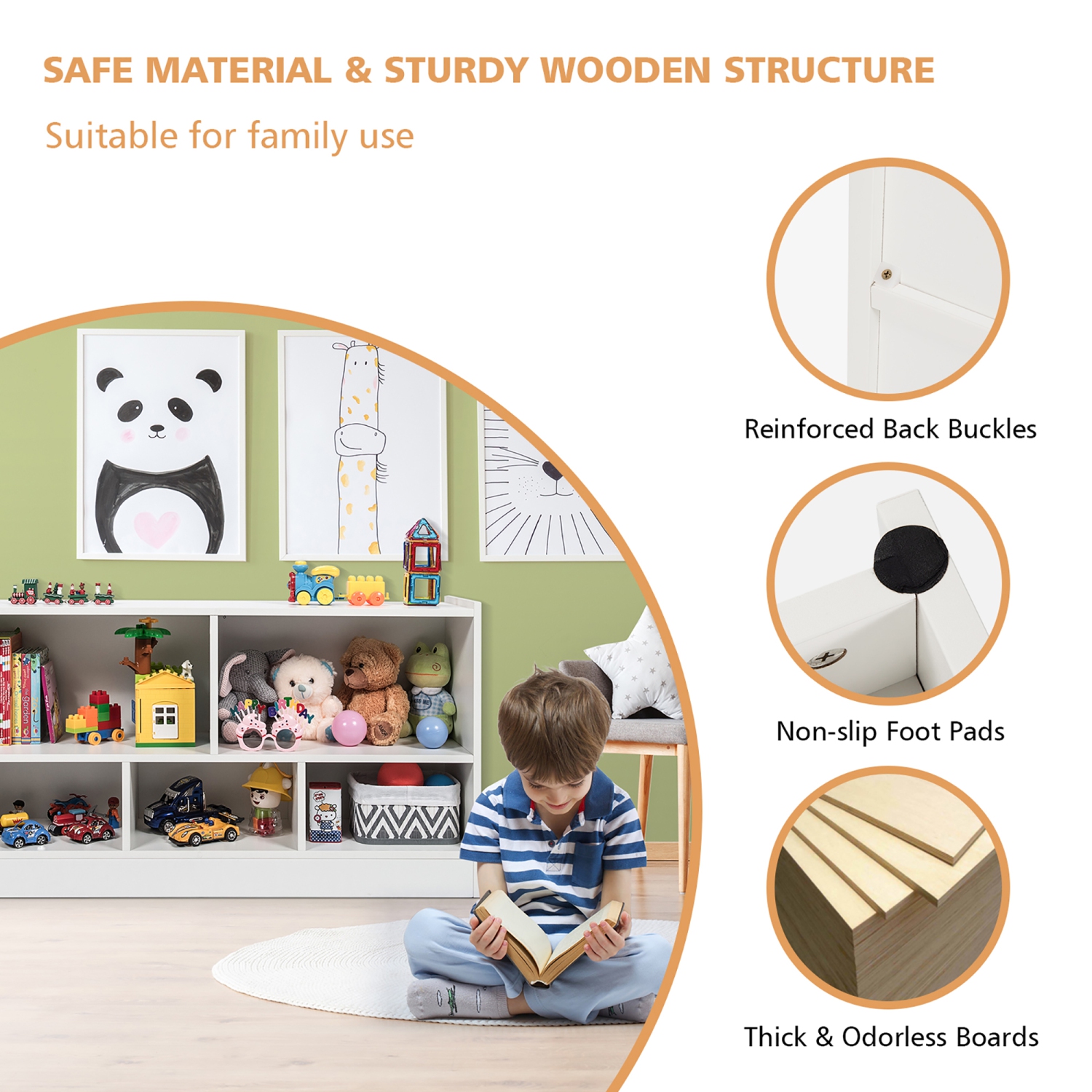 Costway Kids 2-Shelf Bookcase 5-Cube Wood Toy Storage Cabinet Organizer