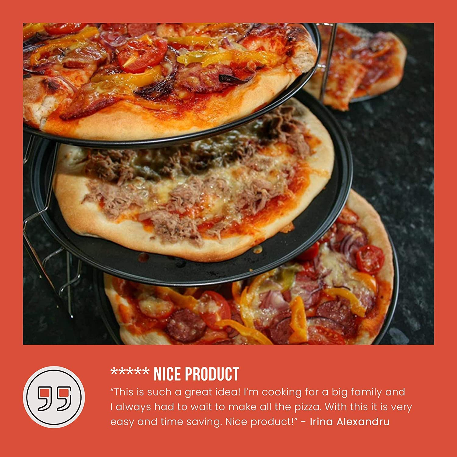 Chef Pomodoro Pizza Baking Set with 3 Pizza Pans and Pizza Rack, Non-stick Perforated Pizza Trays, for Oven, Grill, Barbeque