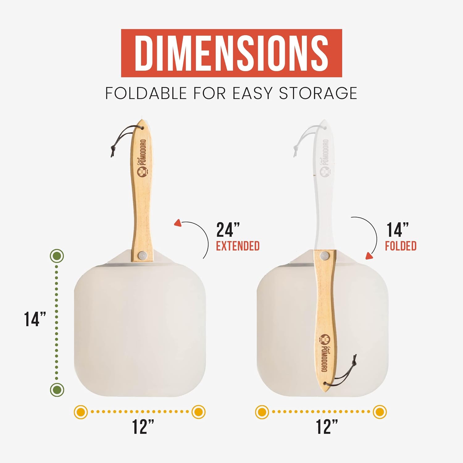 Pelle à pizza en aluminium et en métal chef Pomodoro avec manche pliable en bois pour un rangement facile spatule à pizza de luxe Gourmet de 12 x 14